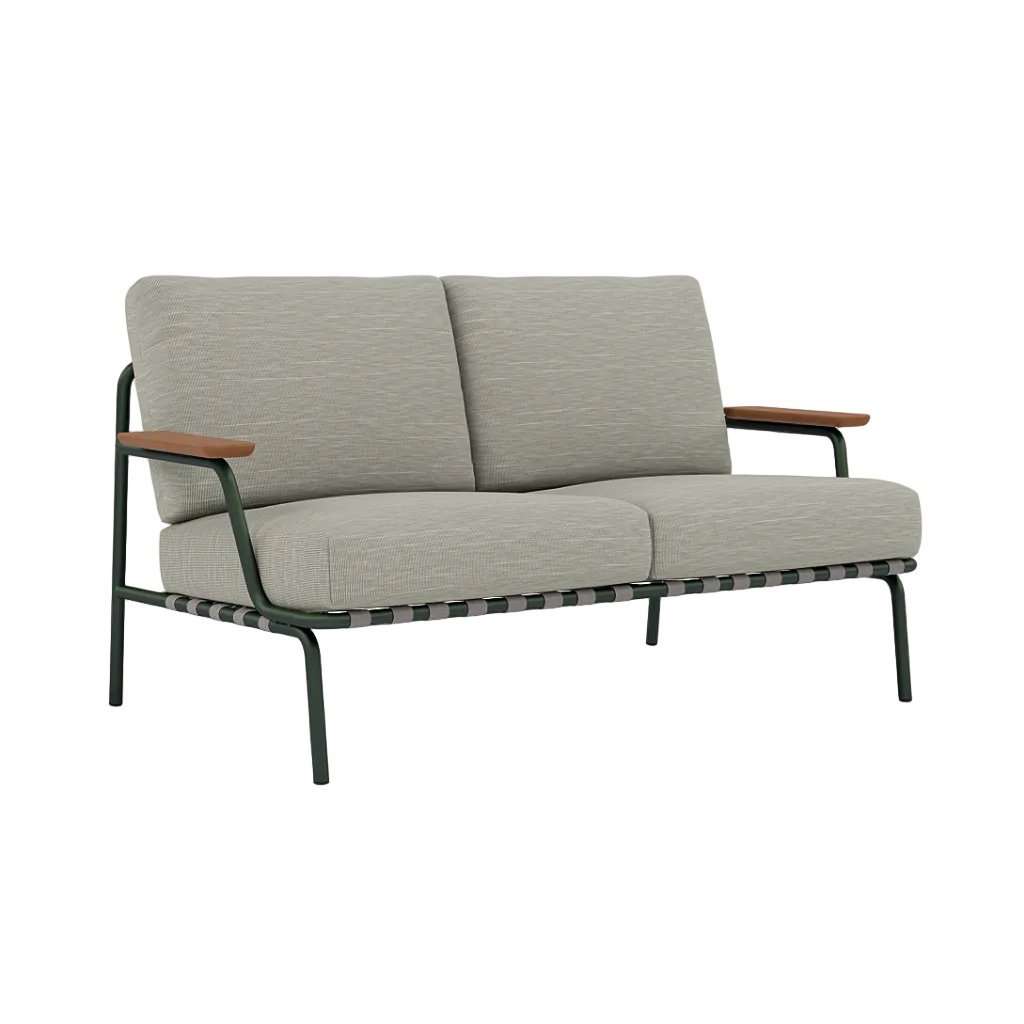 Sofa mit Armlehnen für den Außenbereich 2-sitzig SETTLE grau mit grünem Sockel [Amelia]