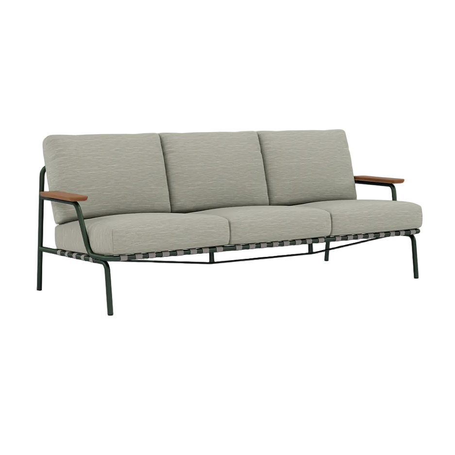 Sofa mit Armlehnen für den Außenbereich 3-sitzig SETTLE grau mit grüner Basis