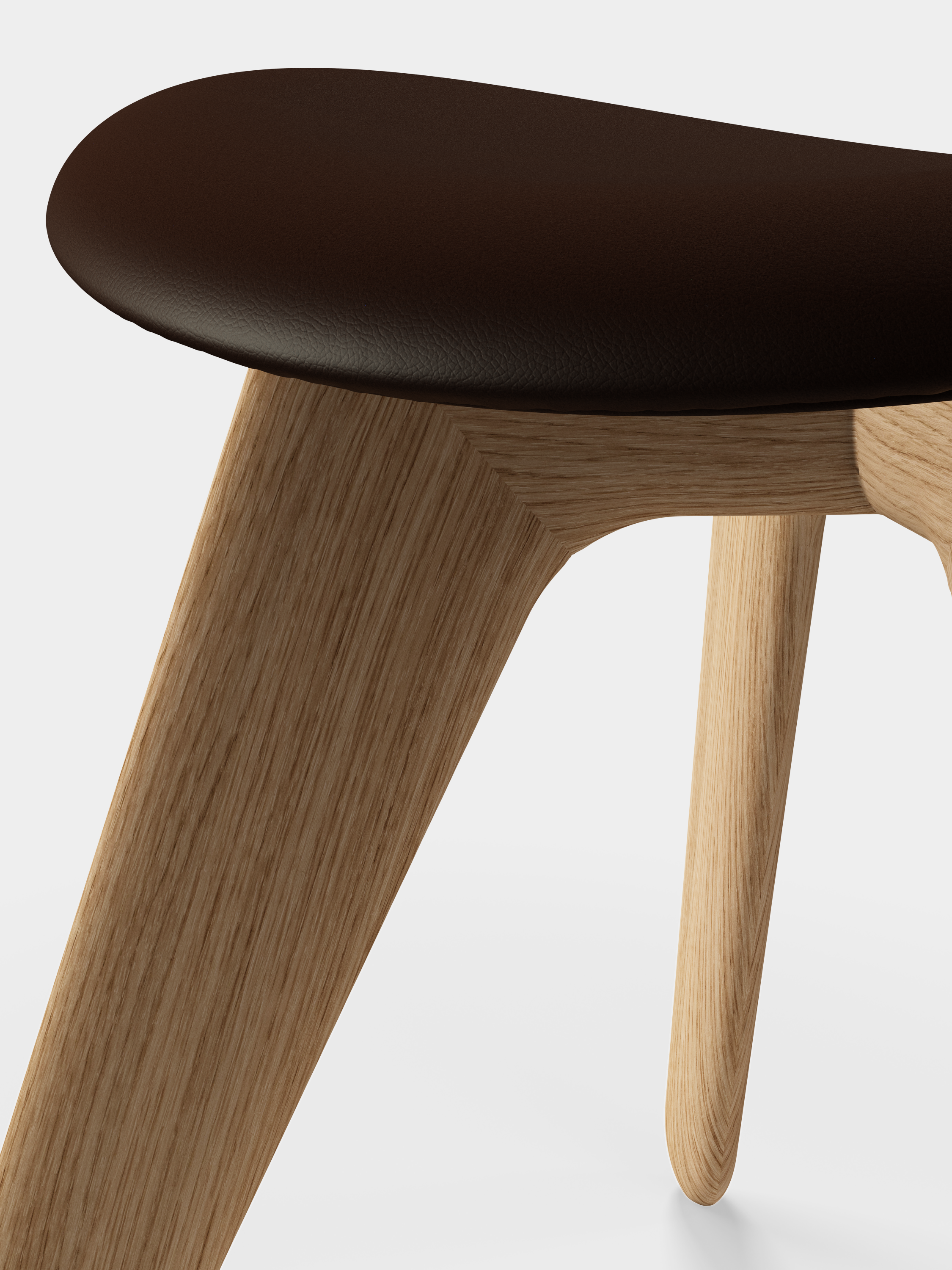 SLAB Fußhocker aus braunem Leder mit Eichenbasis