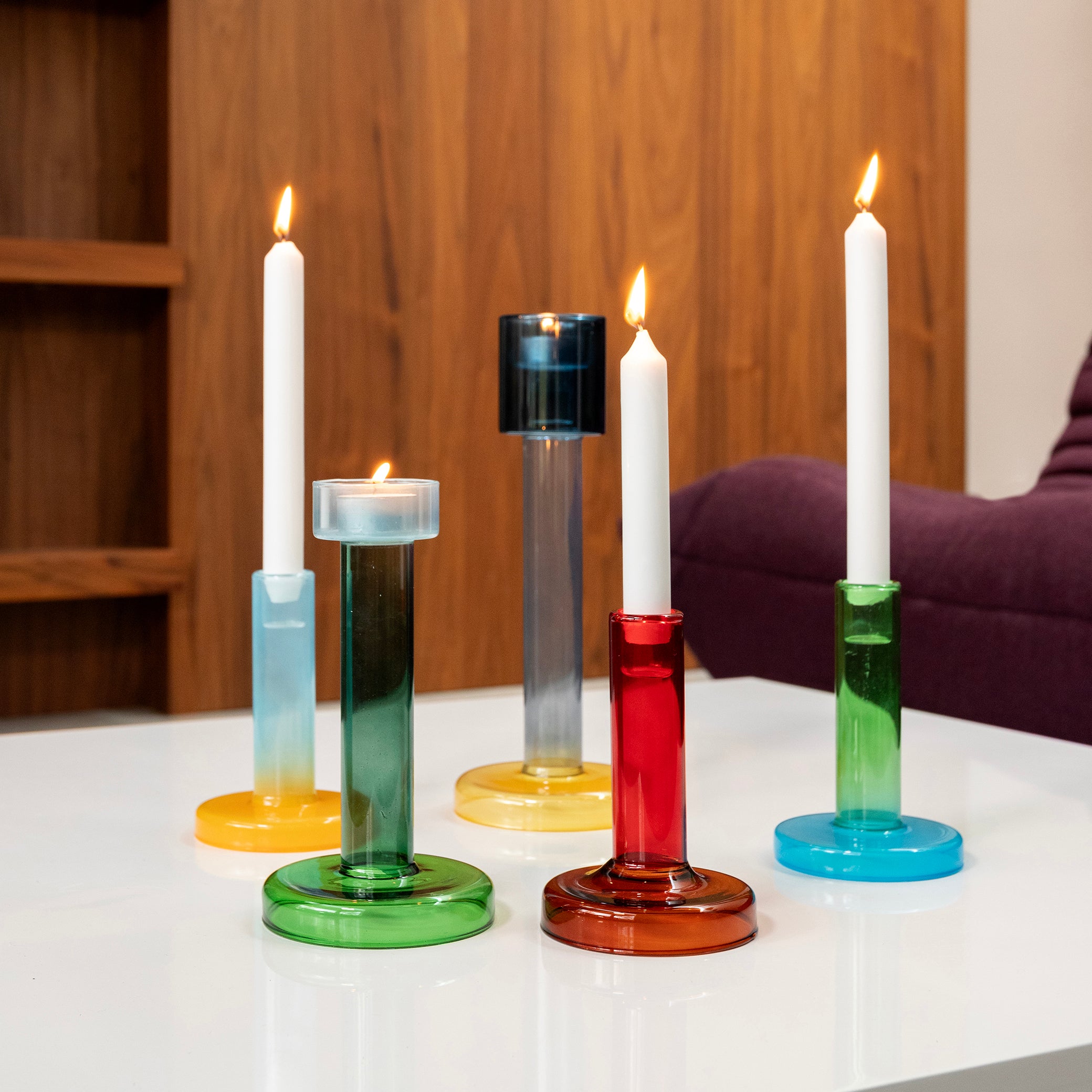 Green BOLE Candle Holder with Blue