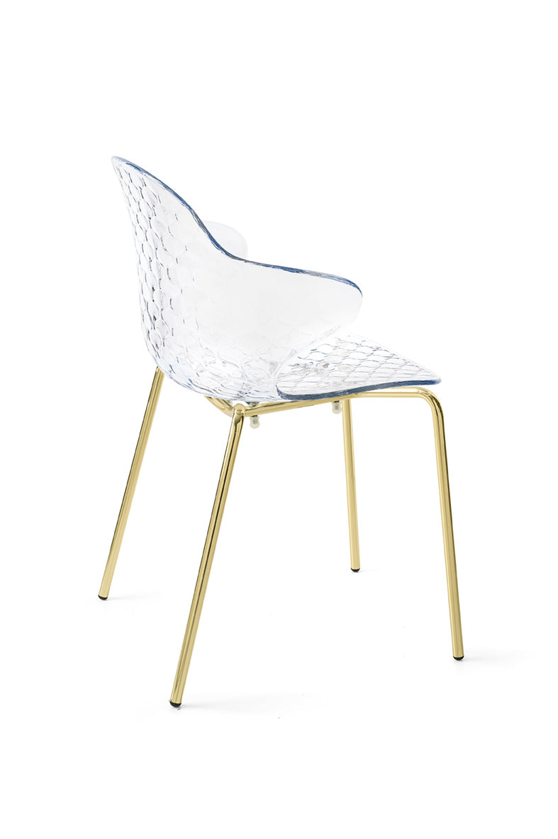 SAINT TROPEZ chair with a transparent seat and a golden metal base