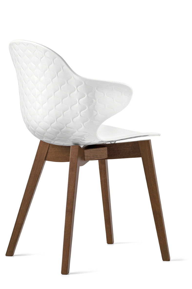 Stuhl SAINT TROPEZ mit weißem Sitz und dunklem Holzgestell