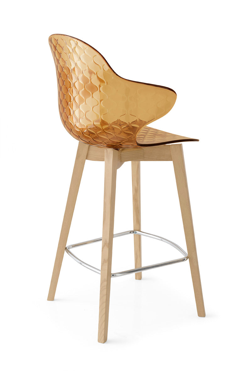 Bar Stool SAINT TROPEZ with Brown Seat and Light Wooden Base
