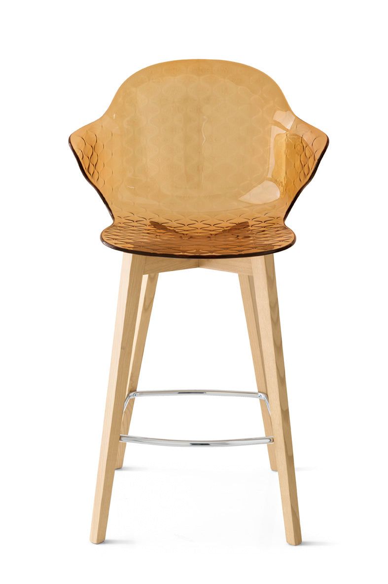Bar Stool SAINT TROPEZ with Brown Seat and Light Wooden Base