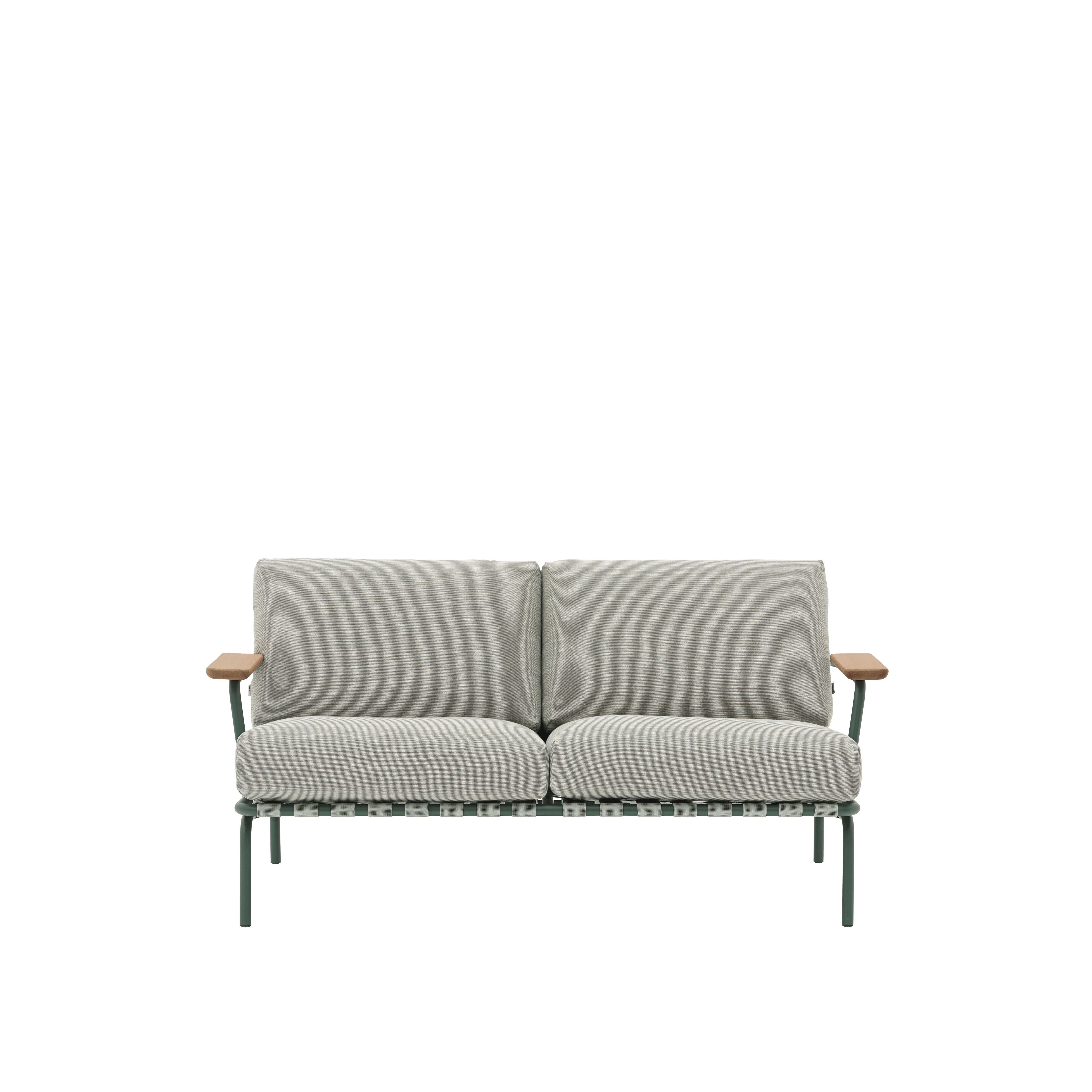 Sofa mit Armlehnen für den Außenbereich 2-sitzig SETTLE grau mit grünem Sockel [Amelia]