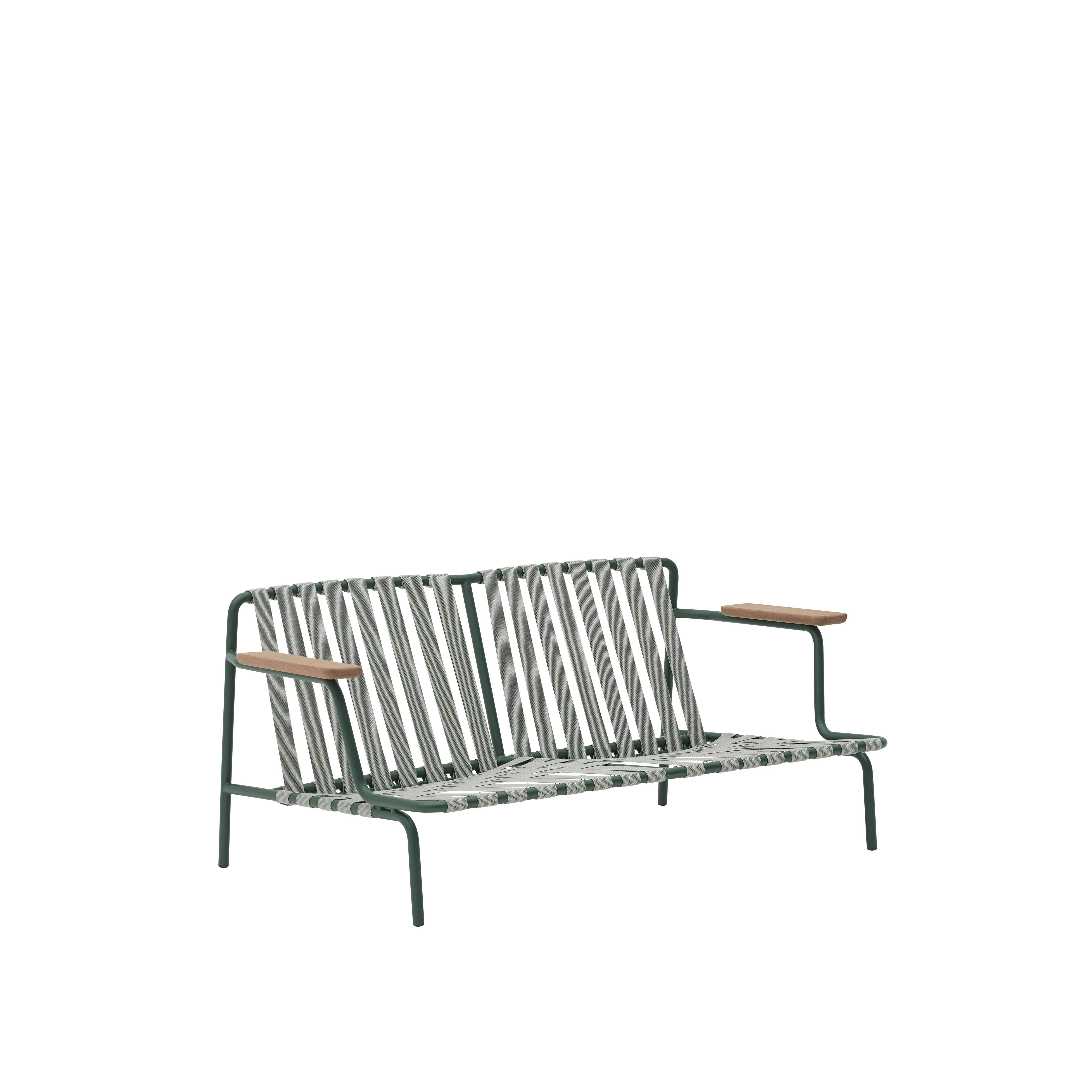 Sofa mit Armlehnen für den Außenbereich 2-sitzig SETTLE grau mit grünem Sockel [Amelia]