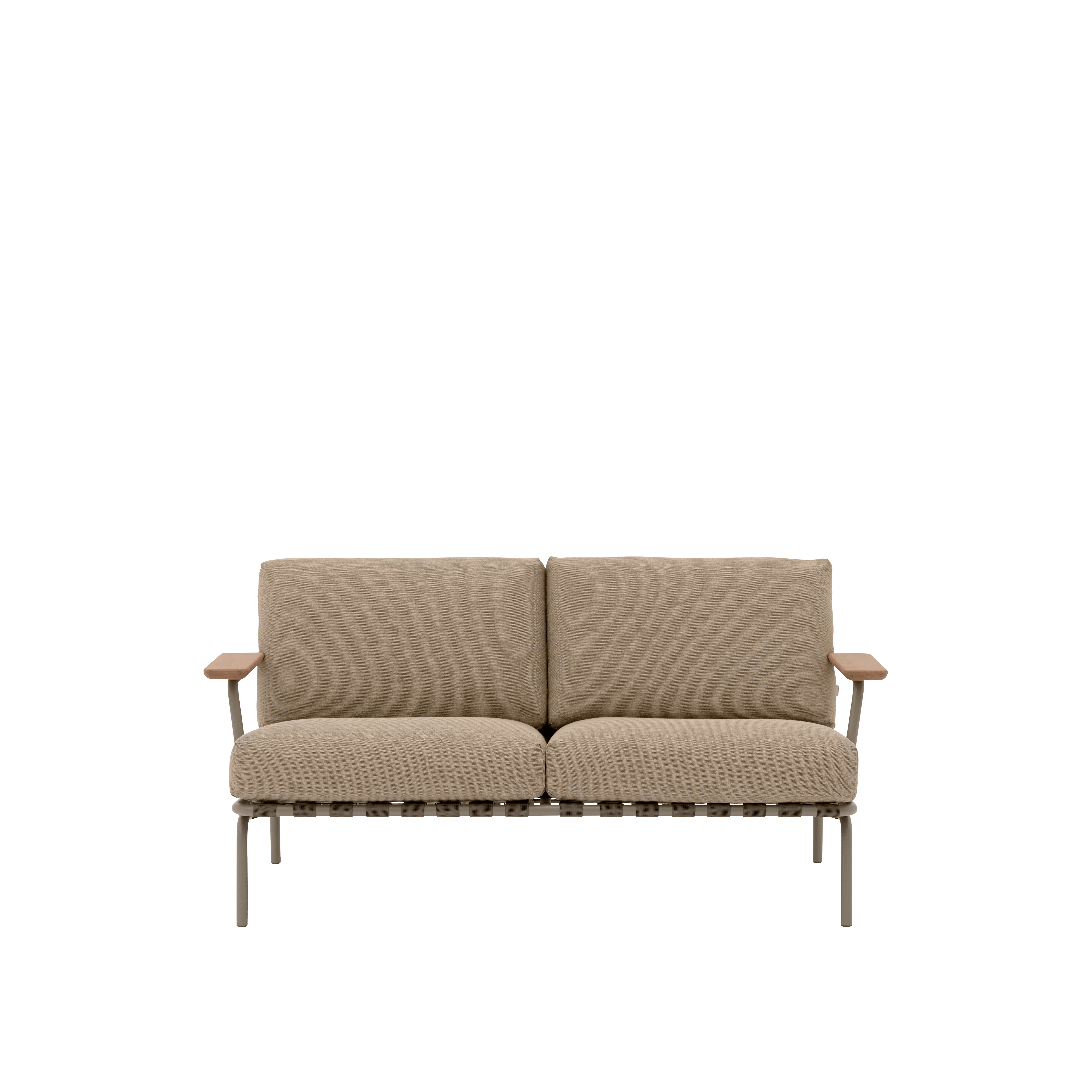 Sofa mit Armlehnen für den Außenbereich 2-sitzig SETTLE braun mit taupefarbener Basis [Amelia]