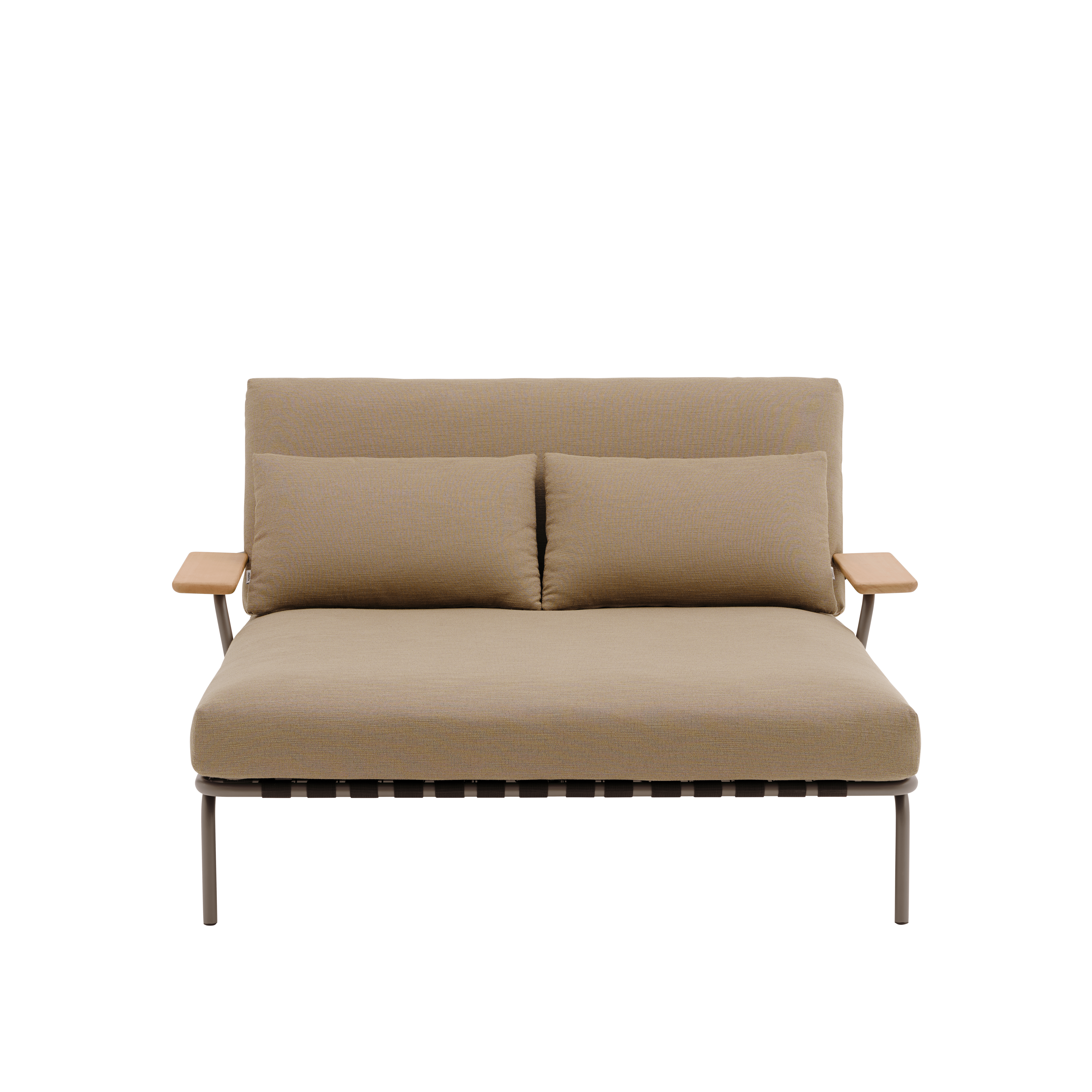 Outdoor chaise lounge with armrests SETTLE brown with taupe base [Amelia]