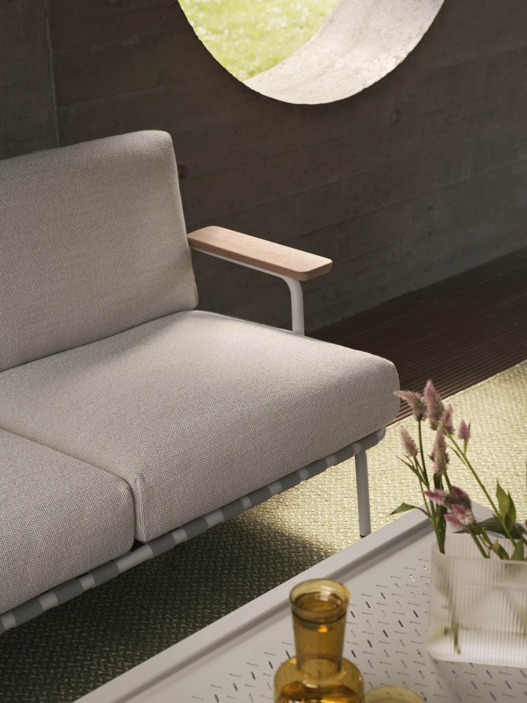 Outdoor 3-Seater Sofa with Armrests SETTLE Light Gray with Gray Base [Amelia]