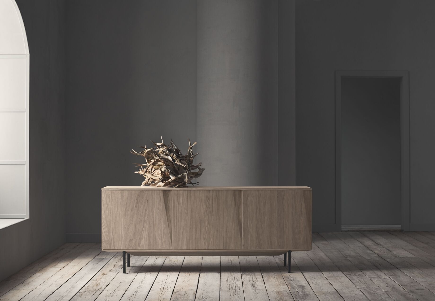 Silent sideboard oak wood with a black base