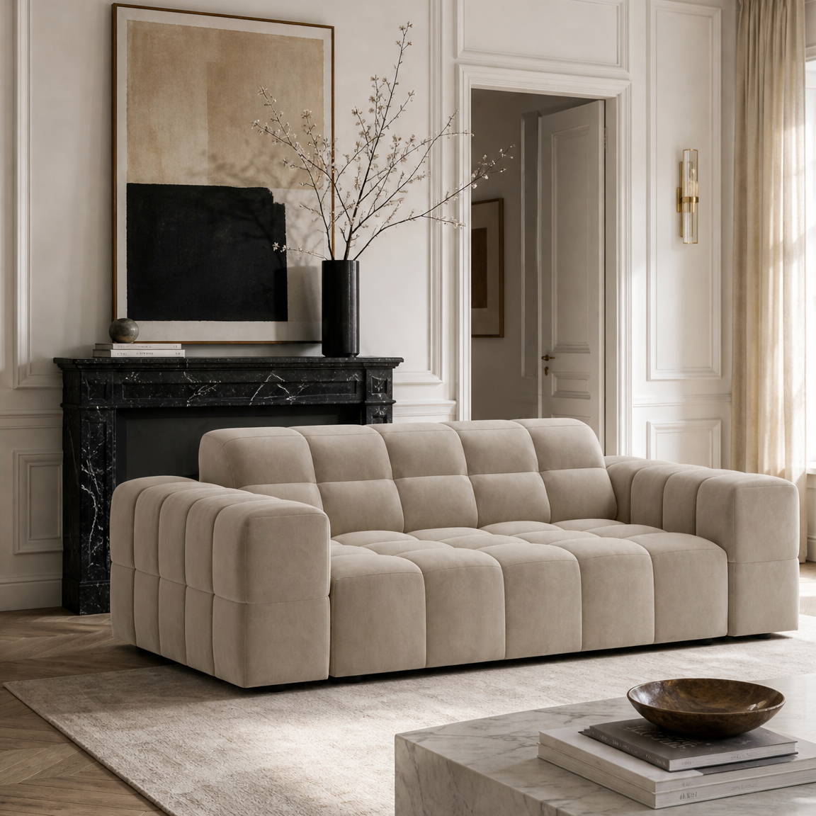 Zweisitzer-Sofa JENNIFER hellbeige Chenille