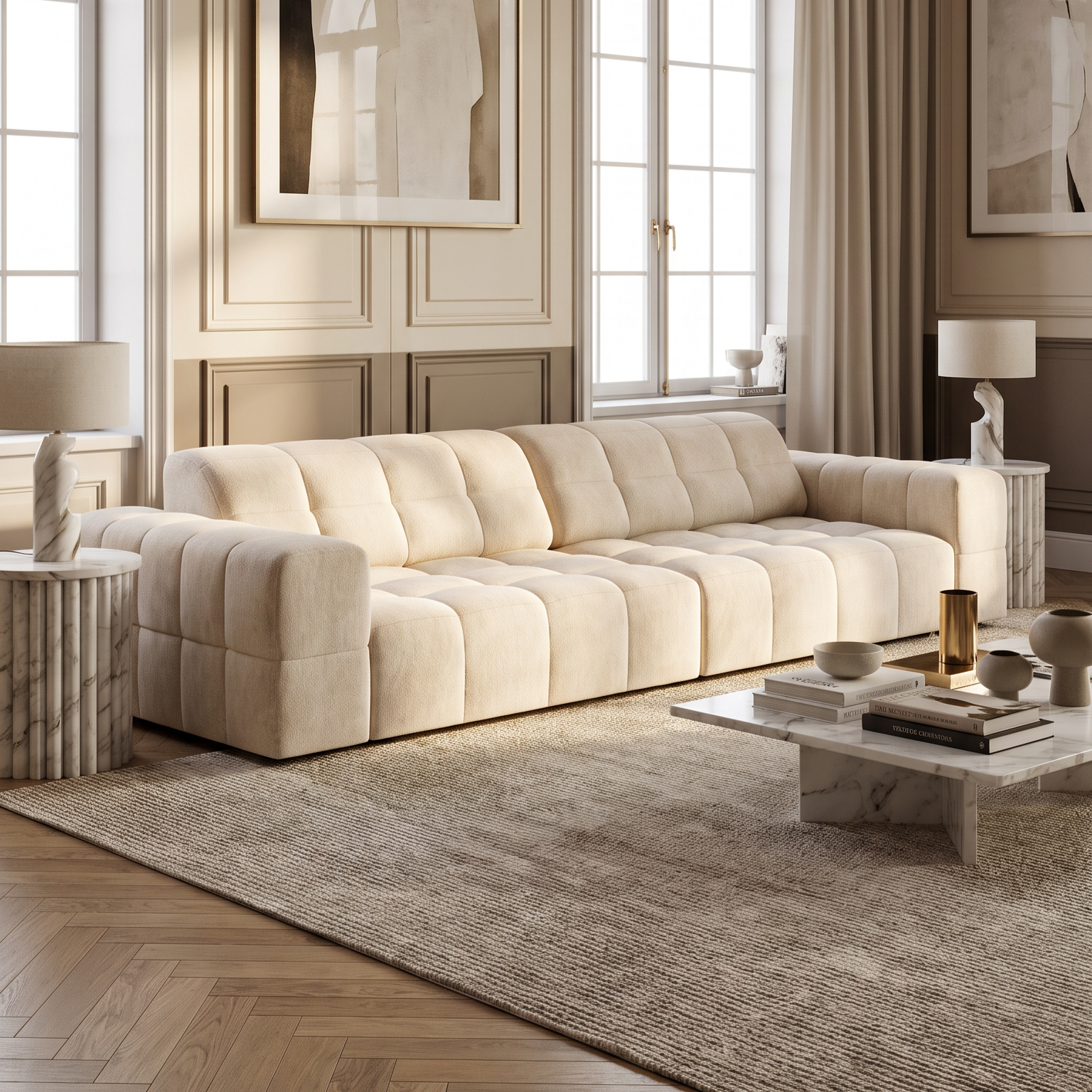 Sofa für 4 Personen JENNIFER hellbeige Chenille