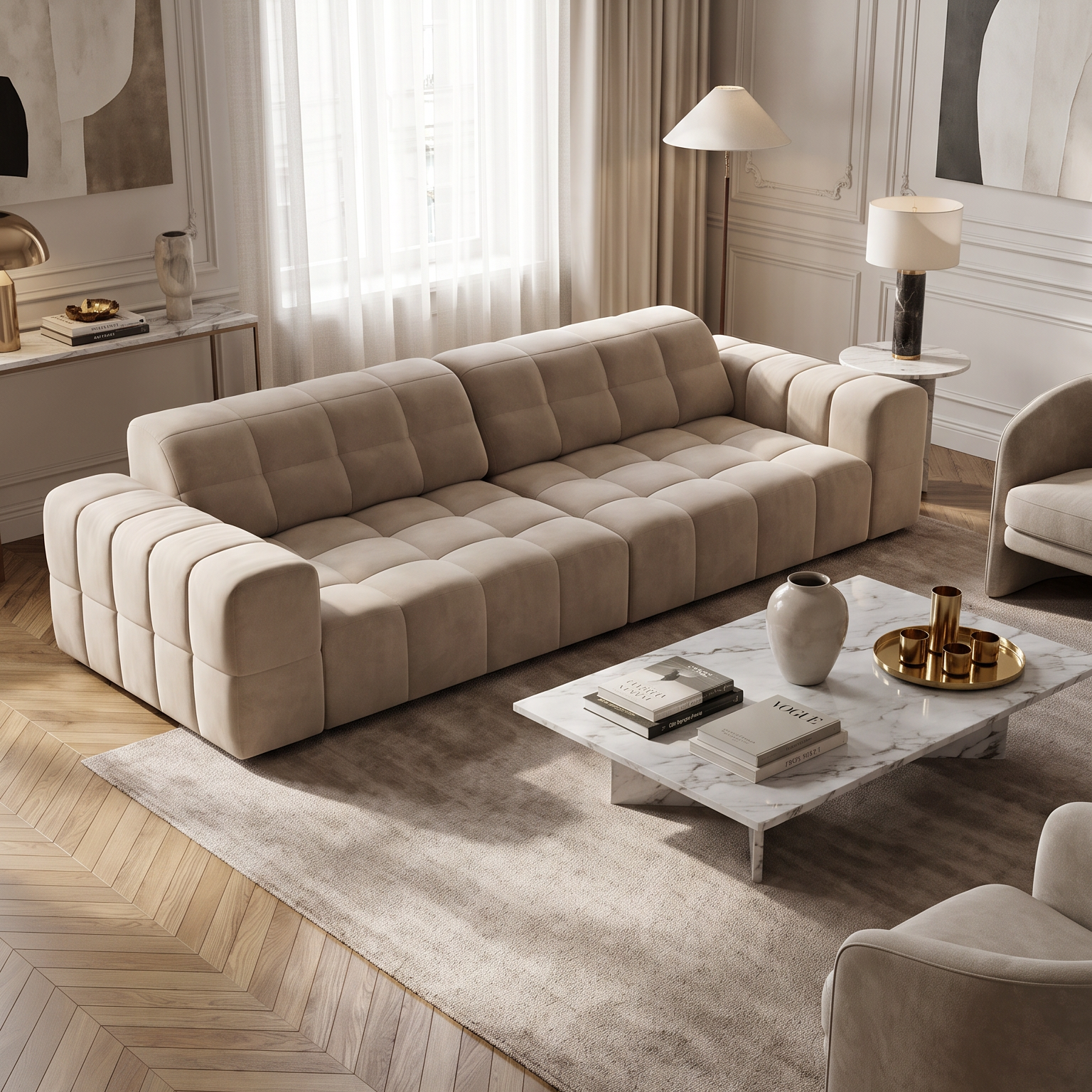 Sofa aus Samt für 4 Personen JENNIFER in dunkelbeige