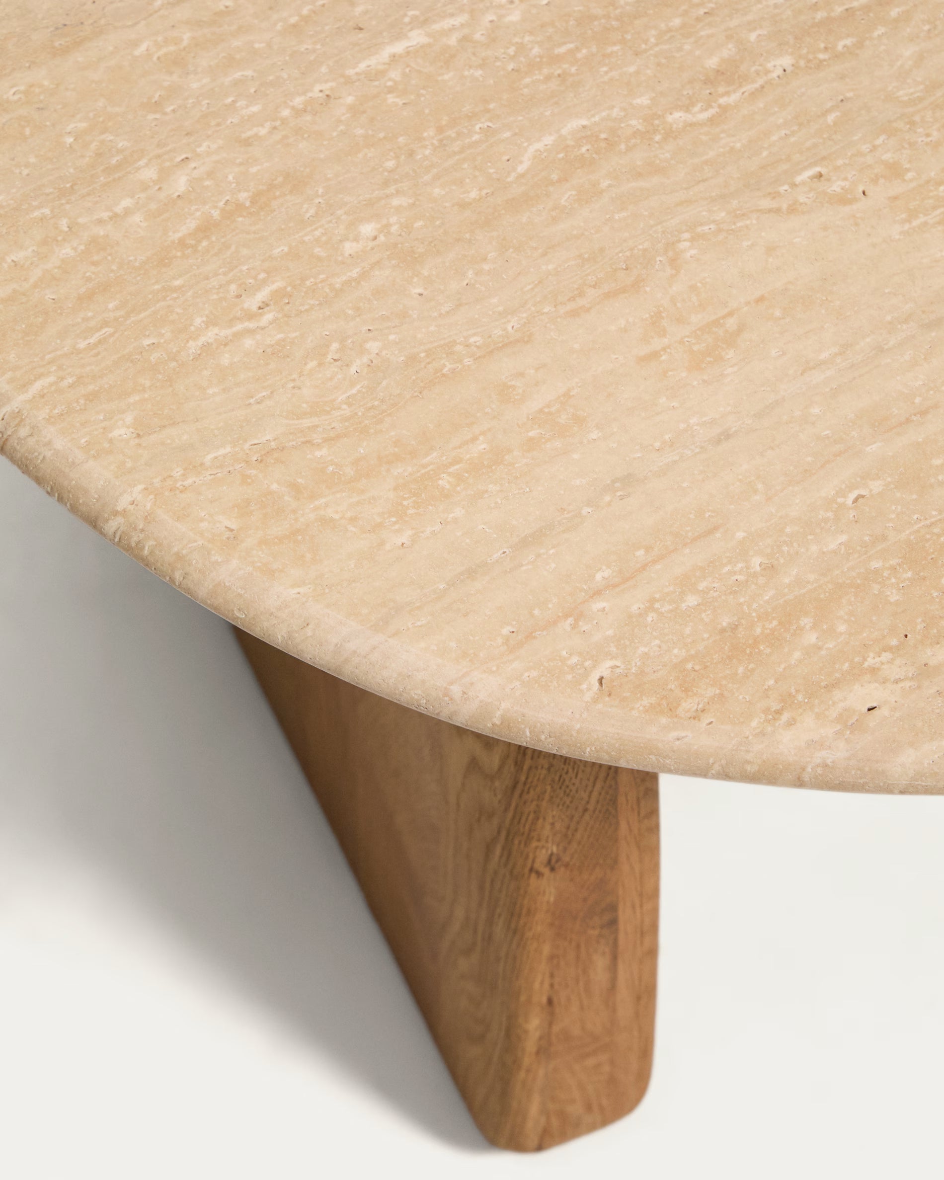 PIRITA Side Table in Travertine with Wooden Base