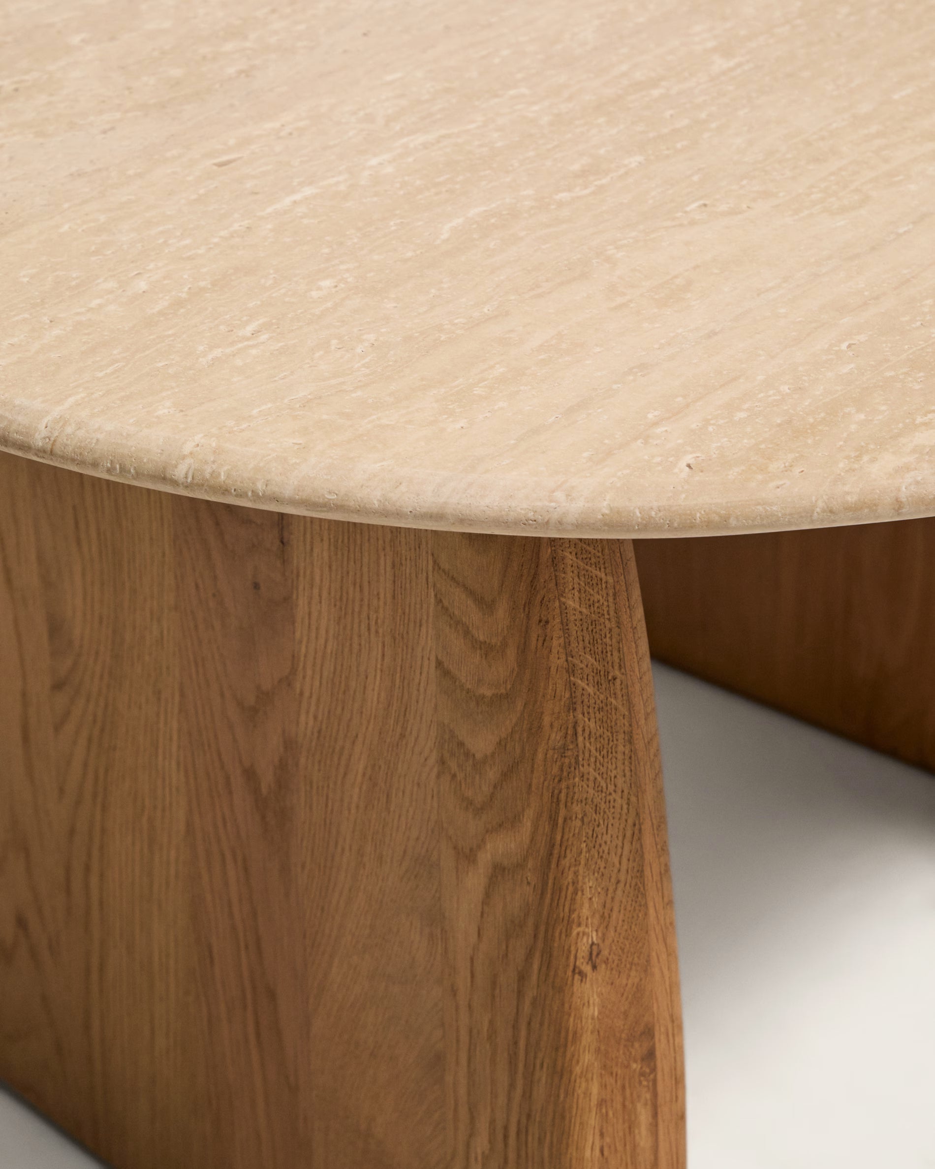 PIRITA Side Table in Travertine with Wooden Base