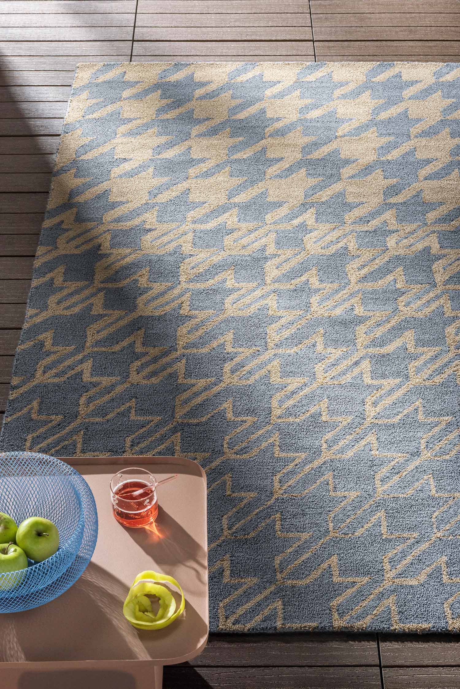 HOUNDSTOOTH WASHED Outdoor-Teppich blau-beige