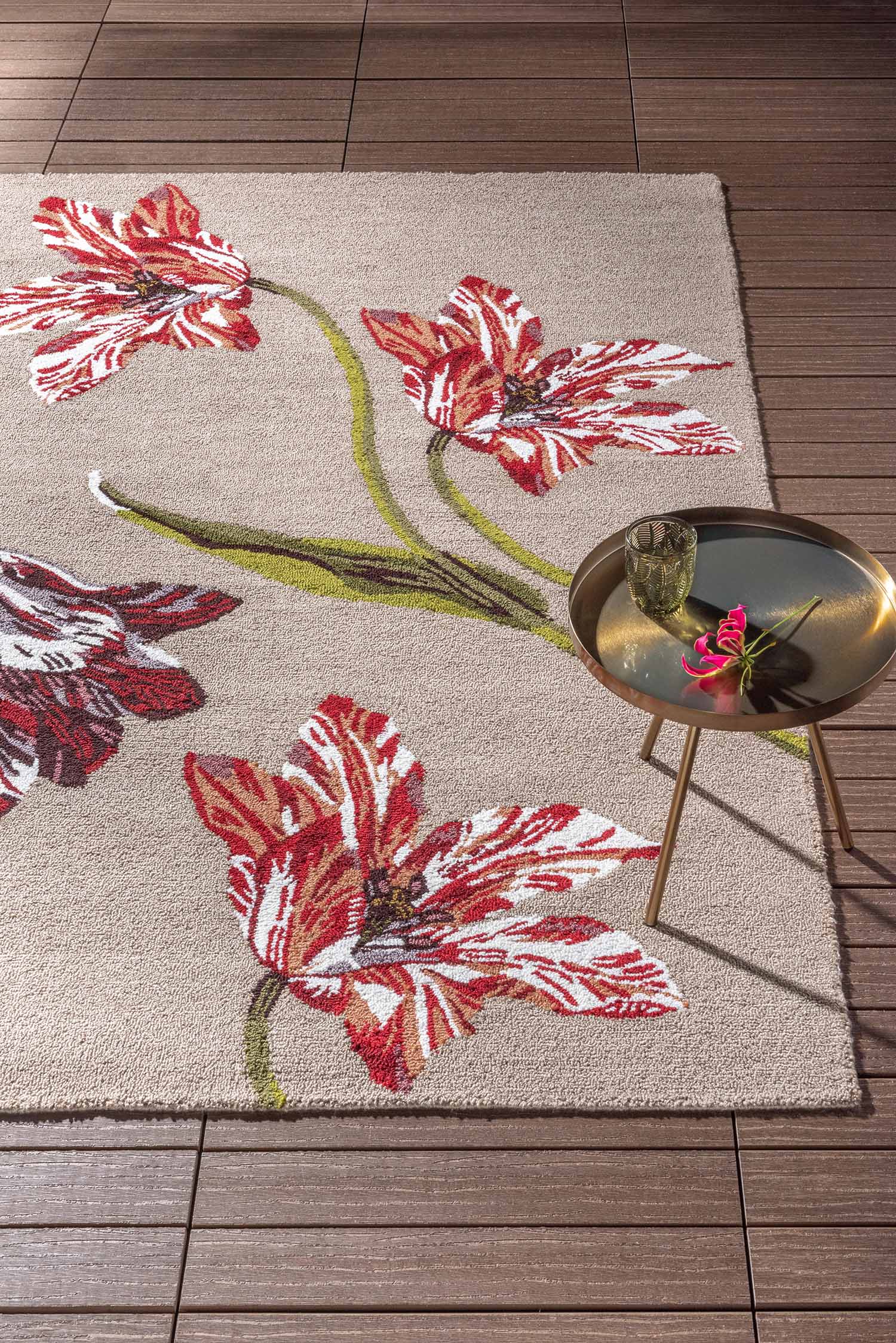 BOTANICAL TULIP BURGUNDY beige Außenteppich