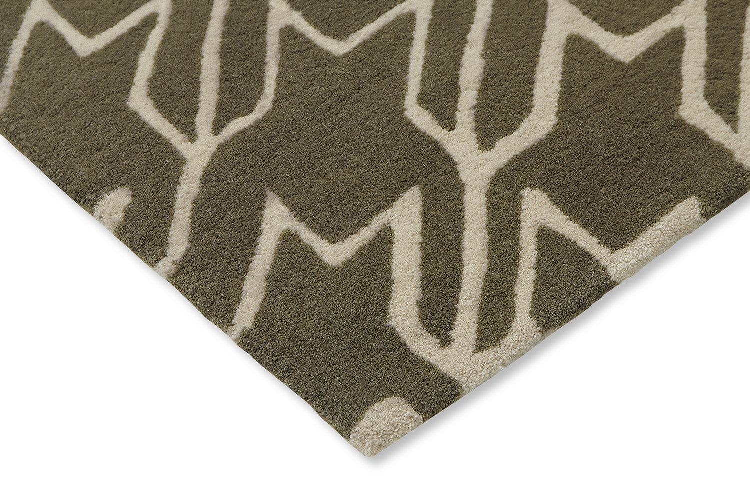 HOUNDSTOOTH GREY beige-grüner Hahnentritt-Teppich