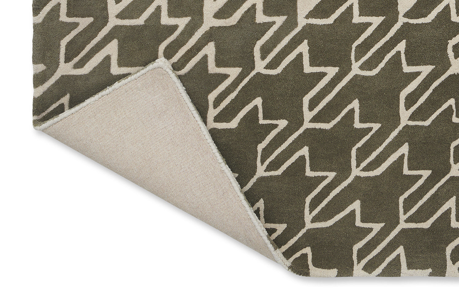 HOUNDSTOOTH GREY beige-grüner Hahnentritt-Teppich