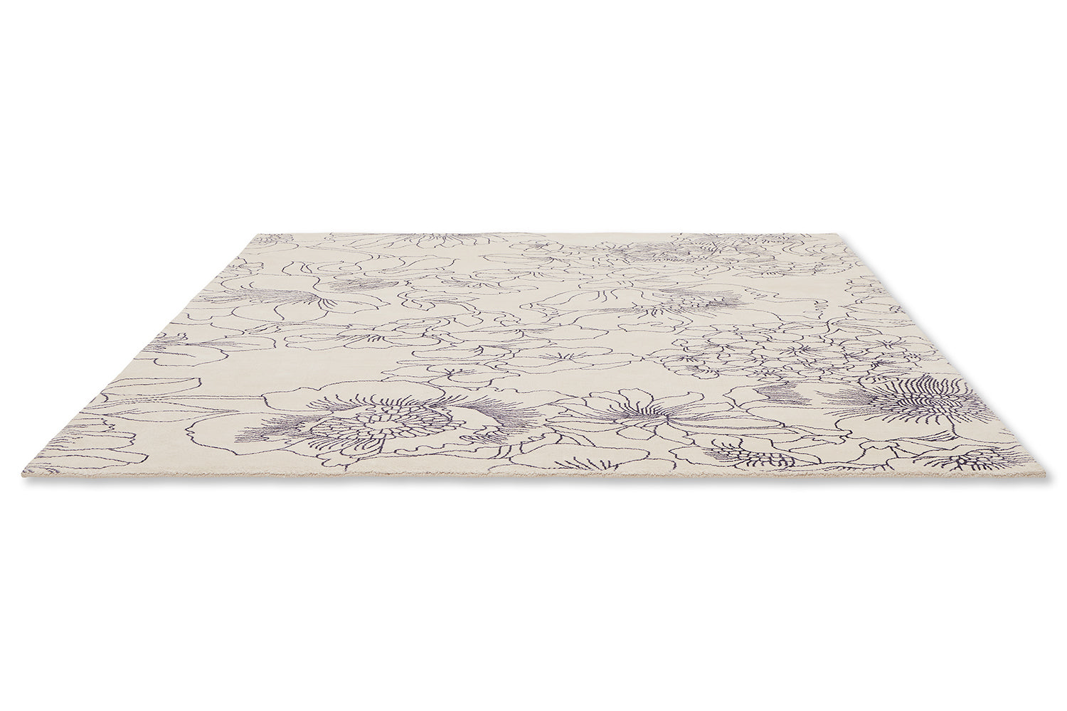 LINEAR FLORAL BLUE cremefarbener Teppich