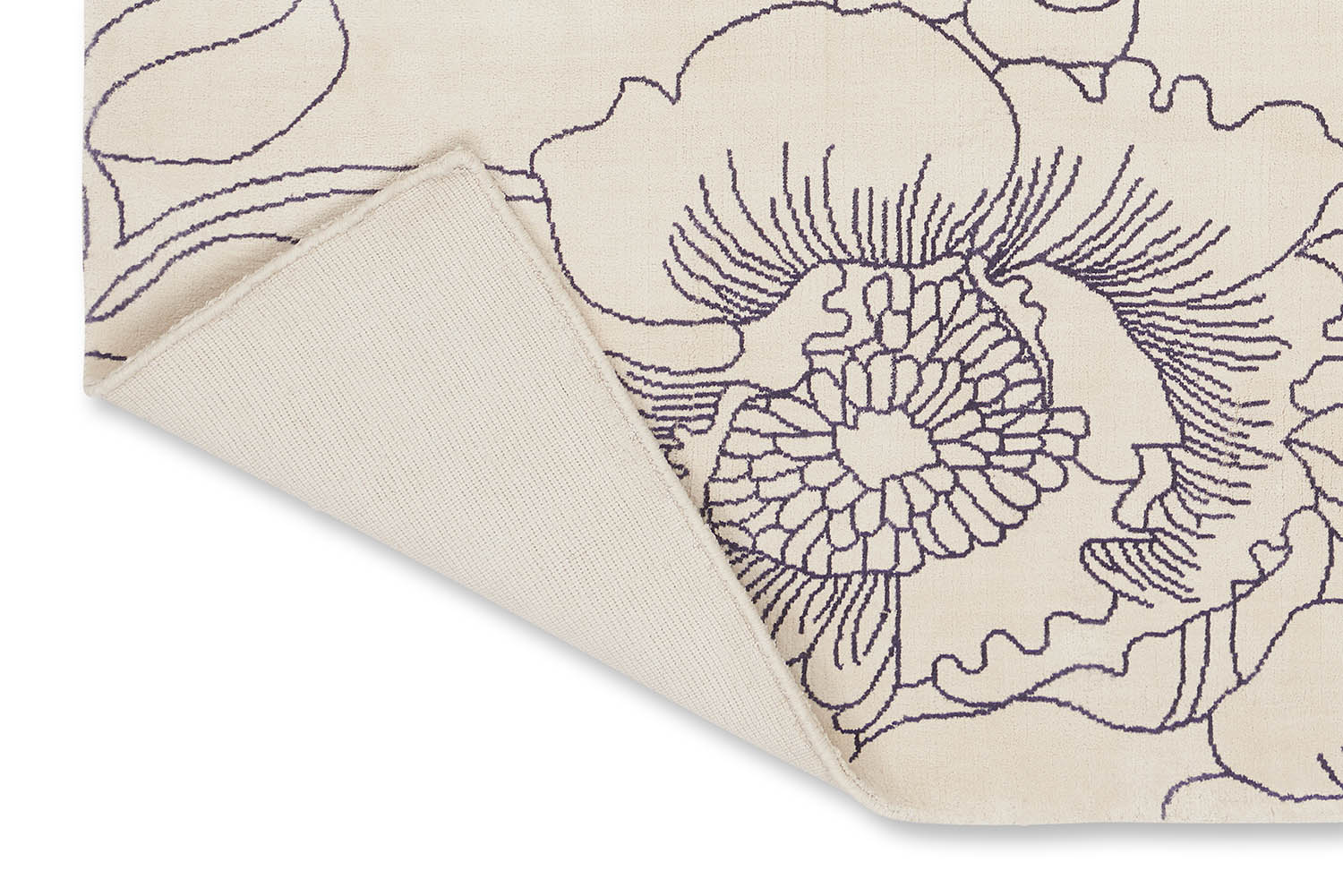 LINEAR FLORAL BLUE cremefarbener Teppich