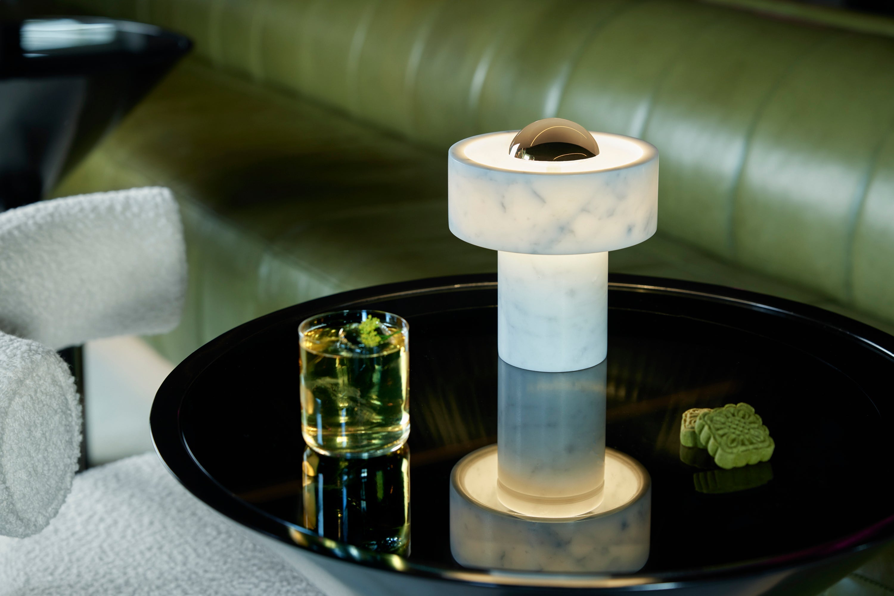 Portable lamp stone marble with golden finish