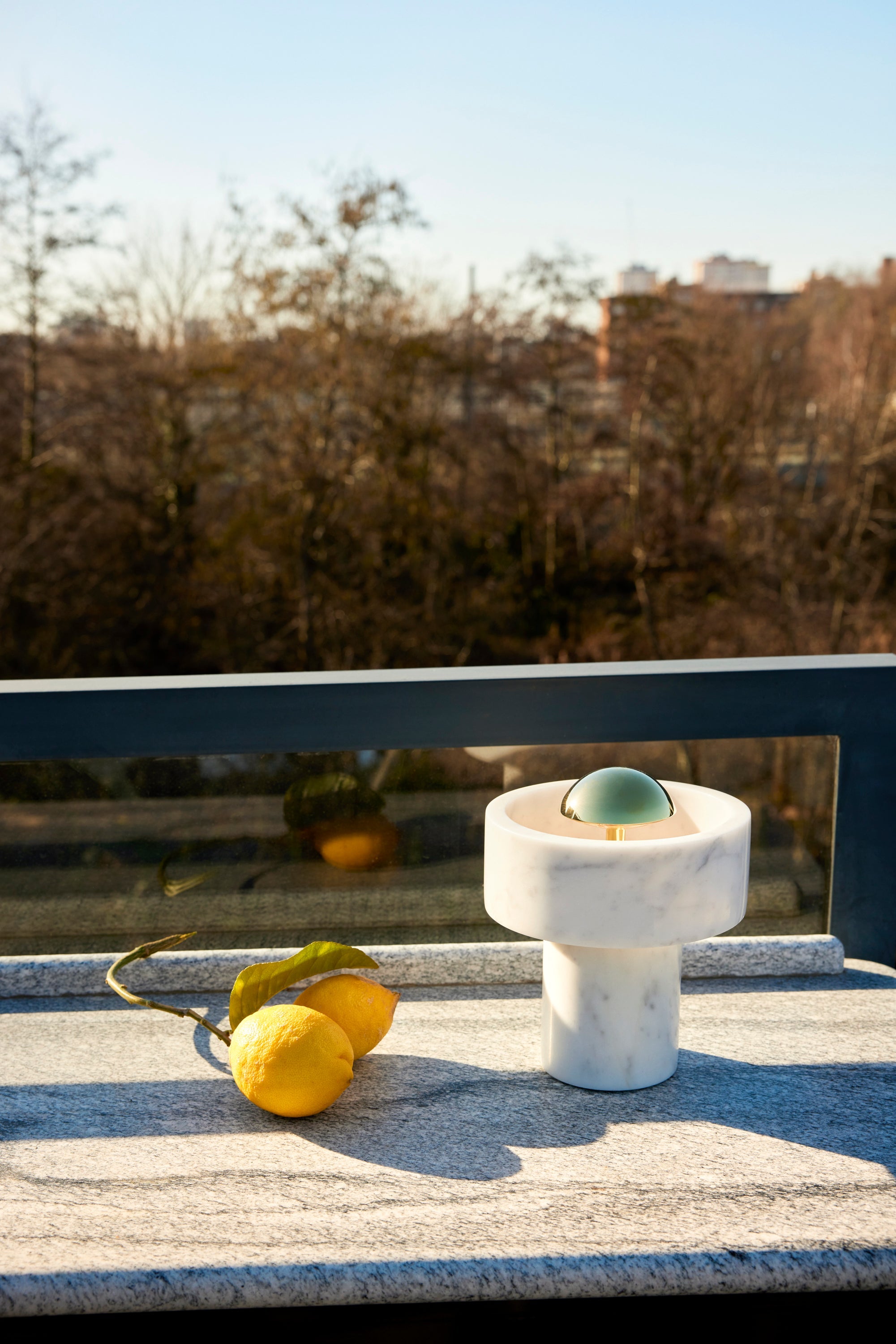 Portable lamp stone marble with golden finish