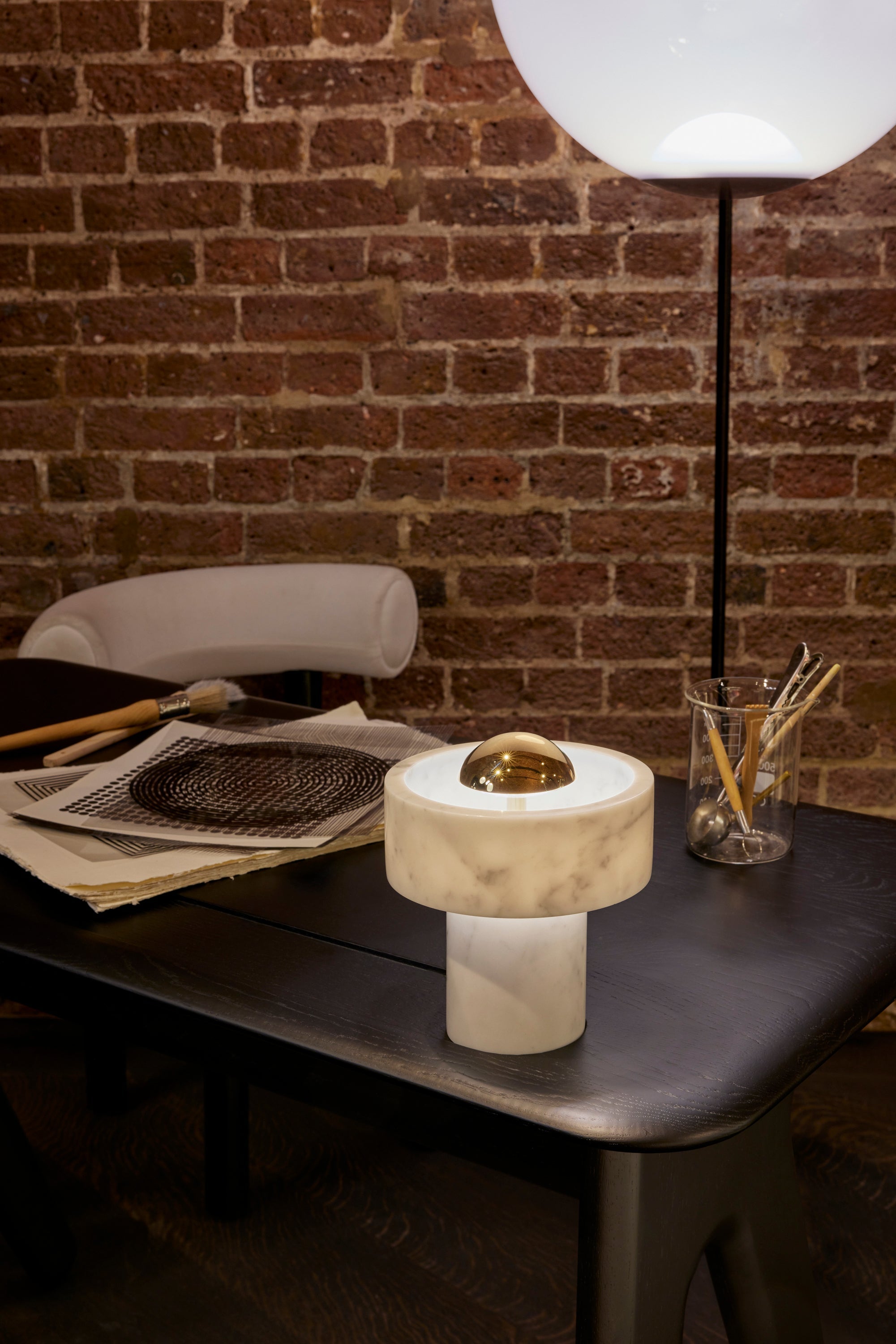 Portable lamp stone marble with golden finish