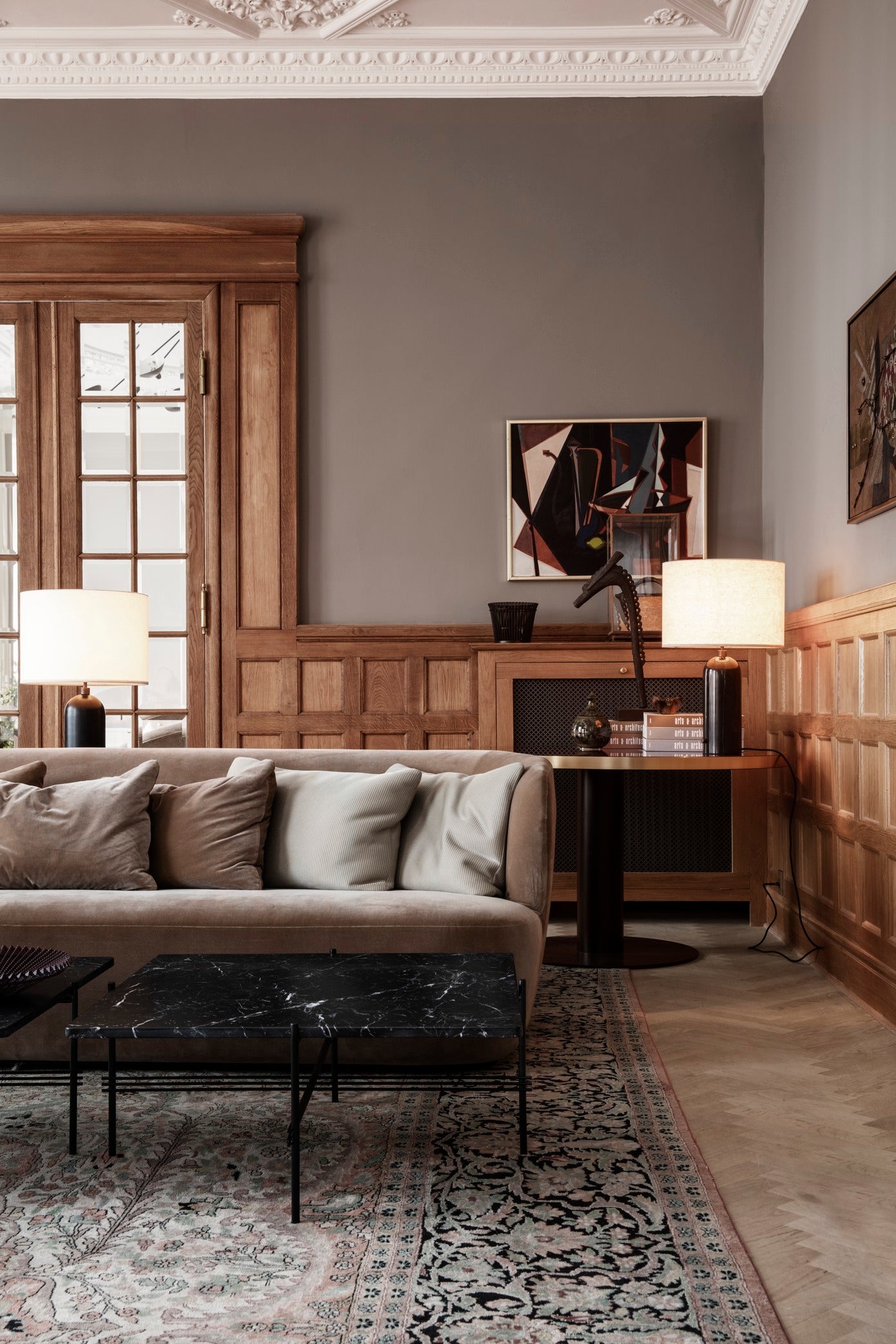 Couchtisch TS grauer Marmor mit schwarzem Gestell