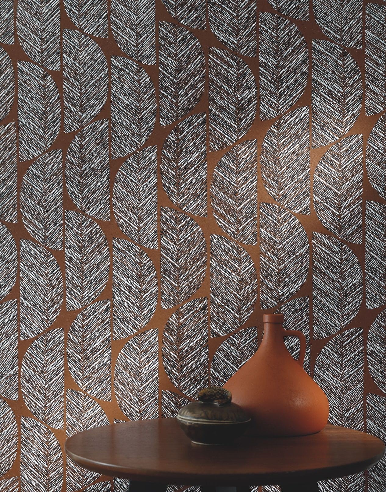 Structural wallpaper with geometric pattern ABELIA - TERRACOTTA terracotta