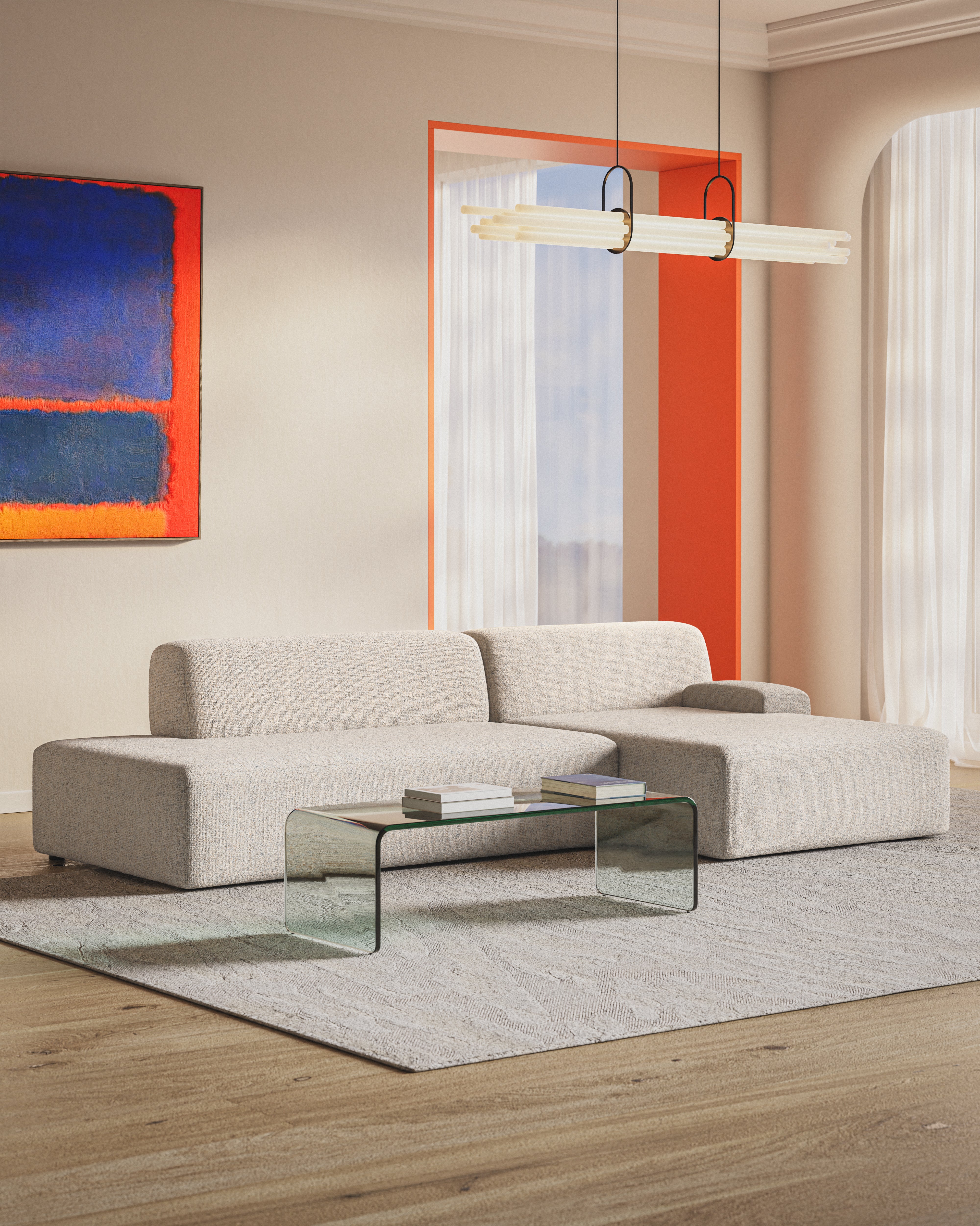 Offene rechteckige modulare Eckcouch UMI beige [Amelia]