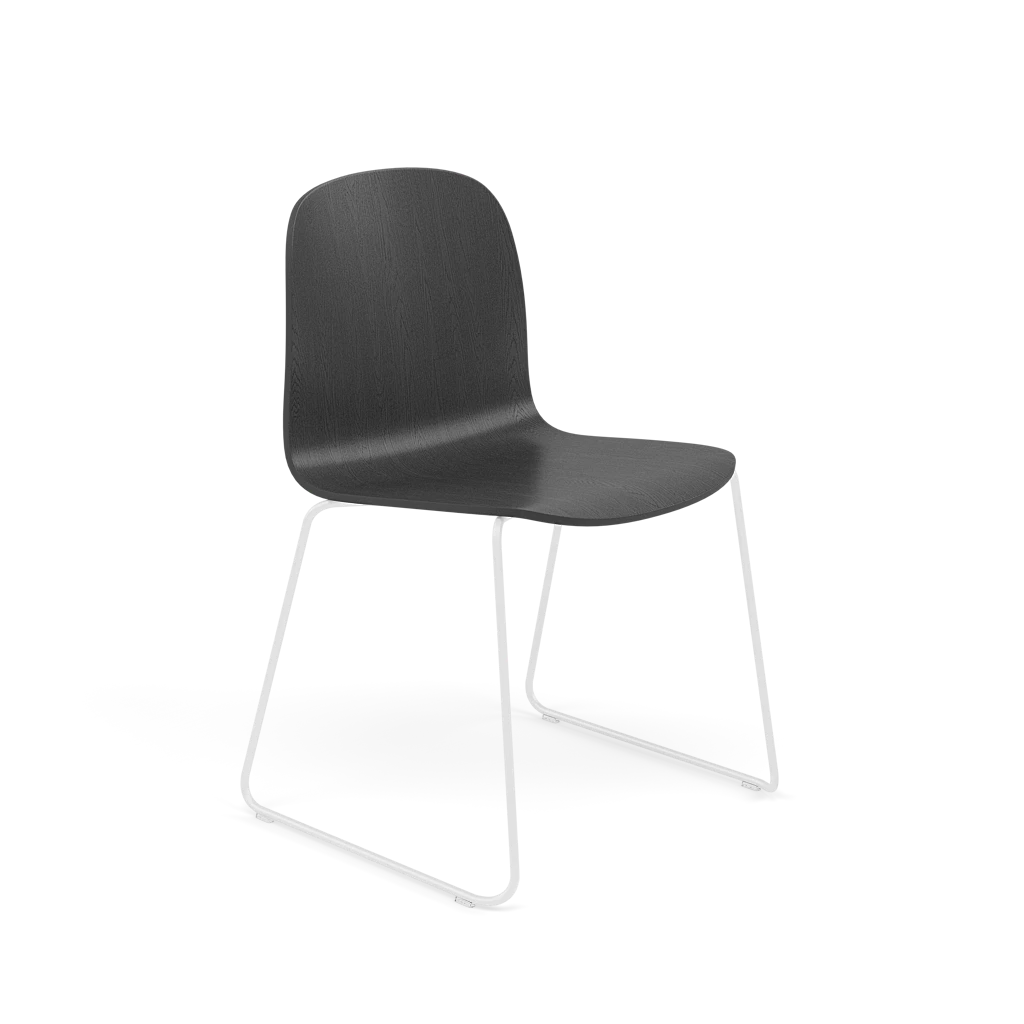 Stuhl VISU in Schwarz mit einem Stahlgestell in Kufenform