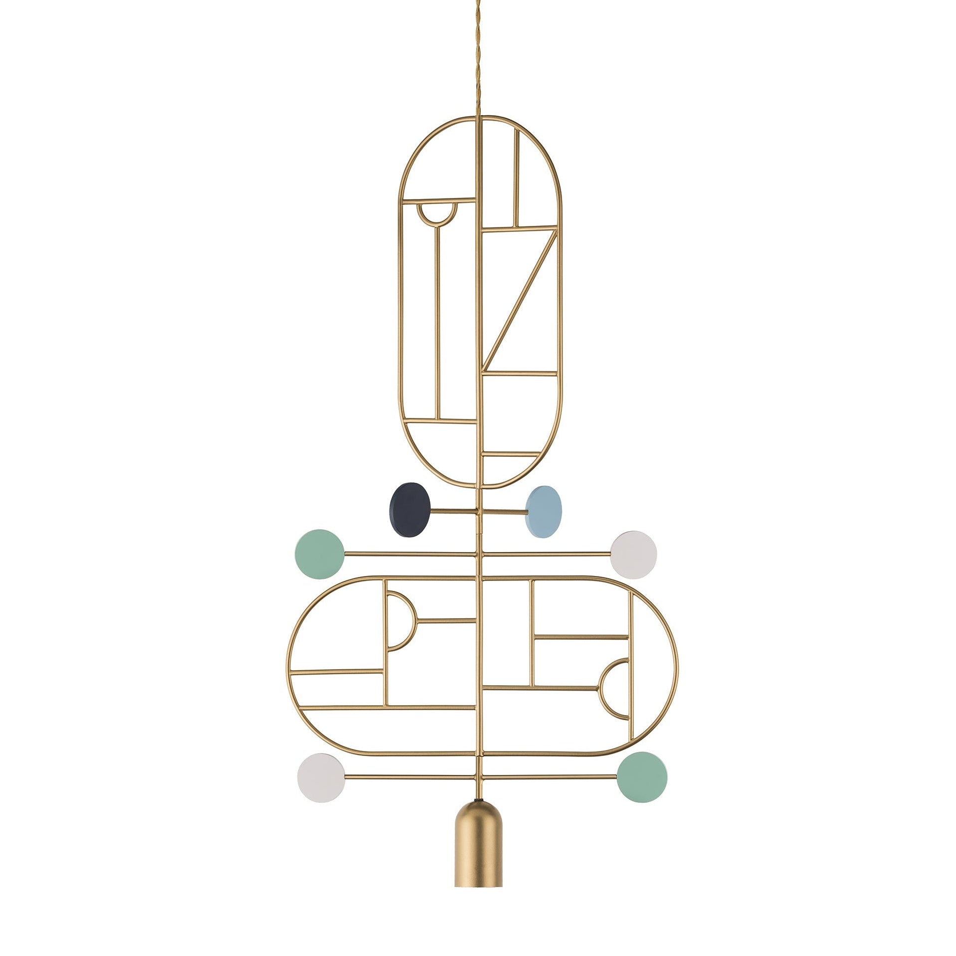 WOODEN DOTS WDS13 Pendant Lamp in Brass with Shades of Blue and White