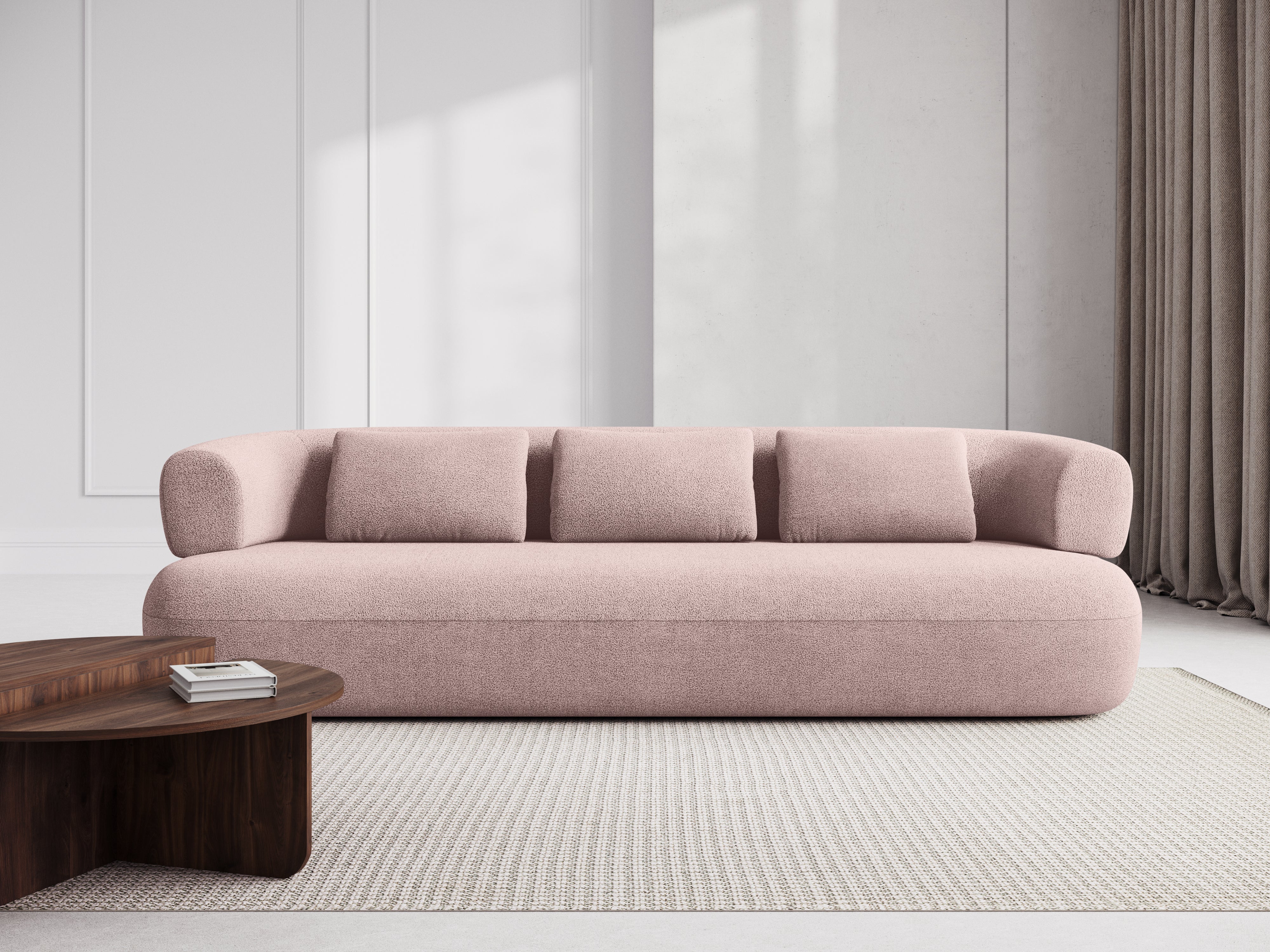 Sofa für 3,5 Personen ALDRIN in pudrigem Rosa Boucle