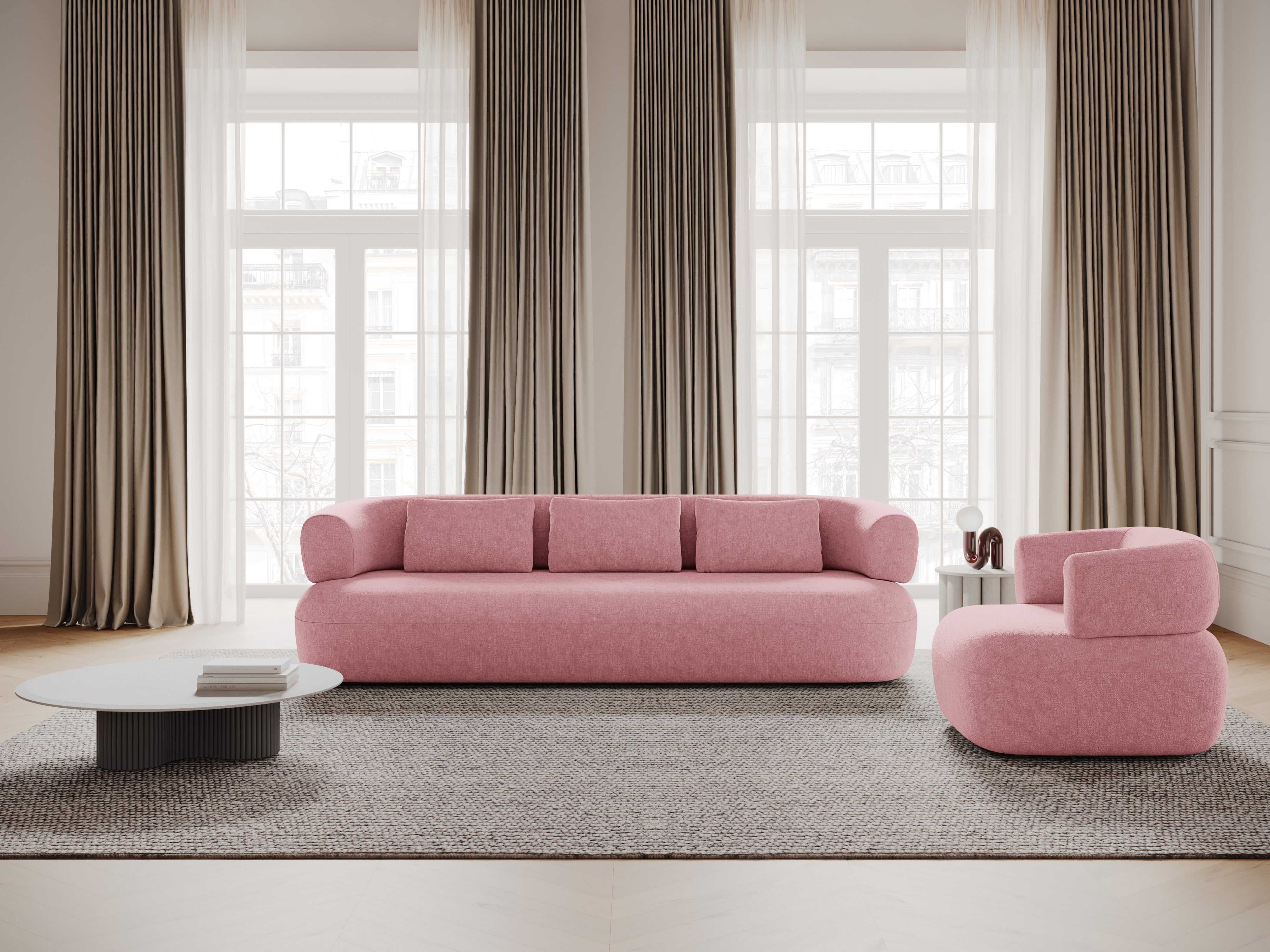 Sofa für 3,5 Personen ALDRIN in rosa Chenille