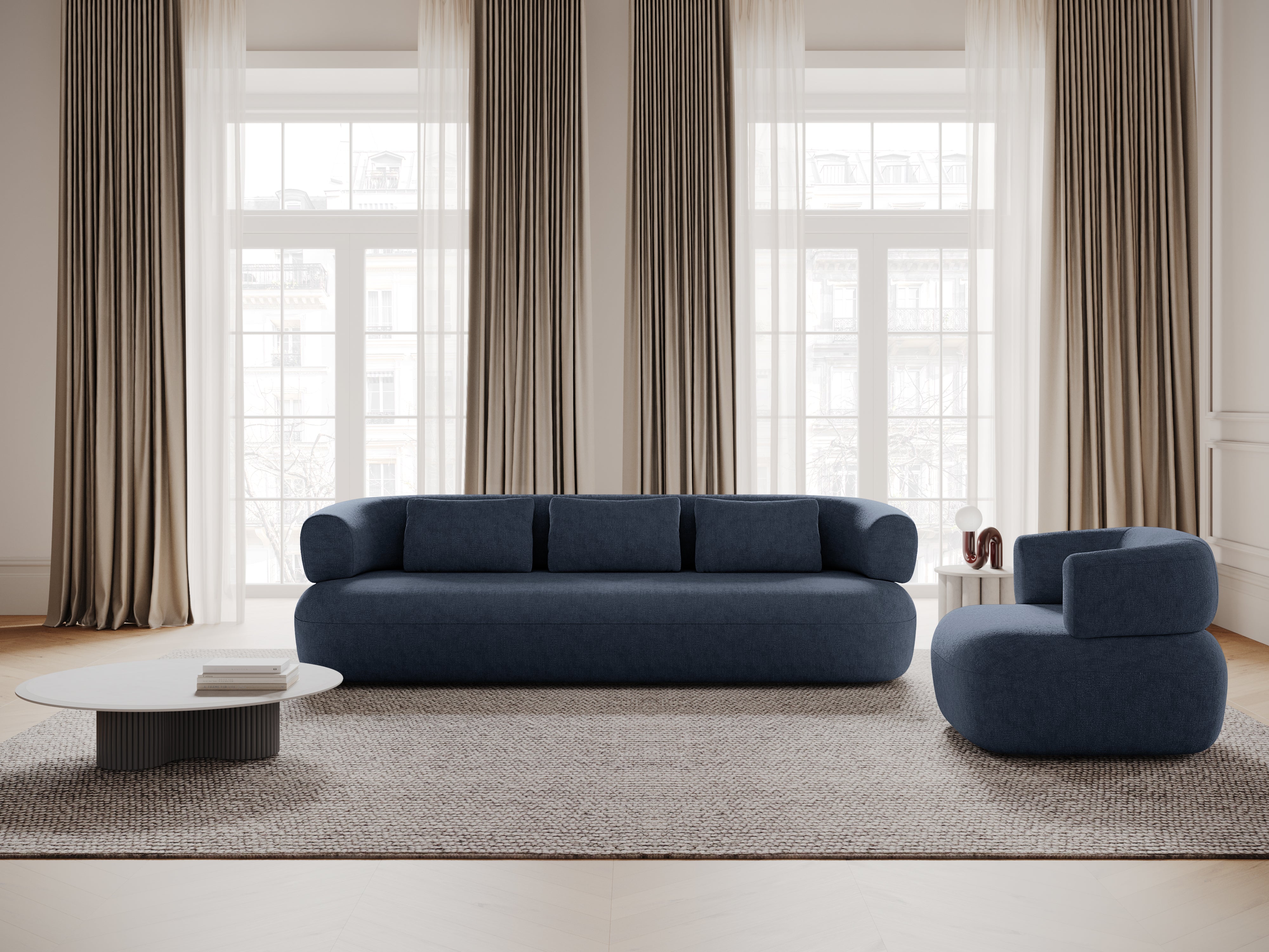 3-sitziger linker Ecksofa ALDRIN in marineblauem Chenille