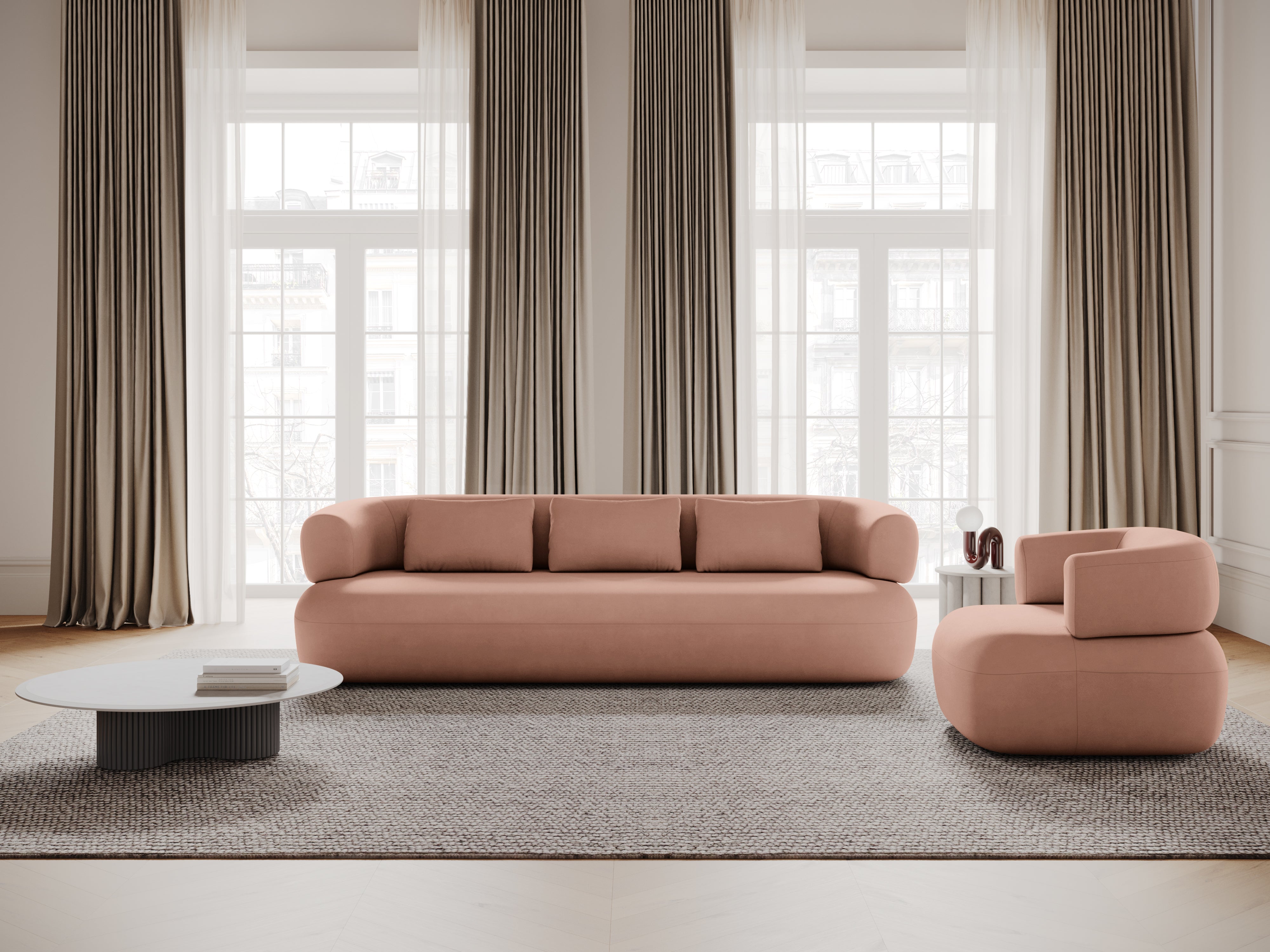 Sofa aus Samt für 4 Personen ALDRIN in Rosa