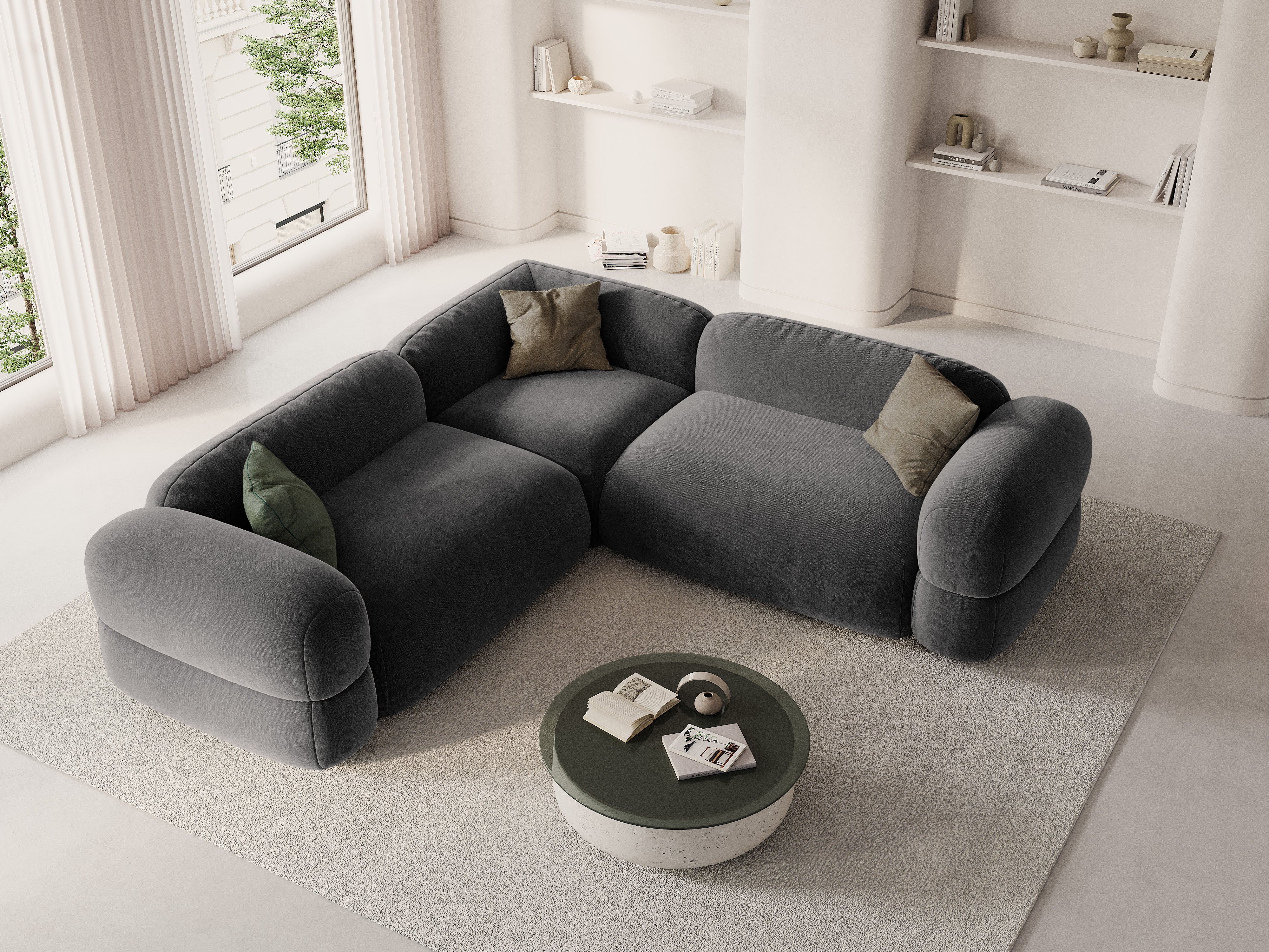 Symmetrische Samt-Eckcouch ROGER grau