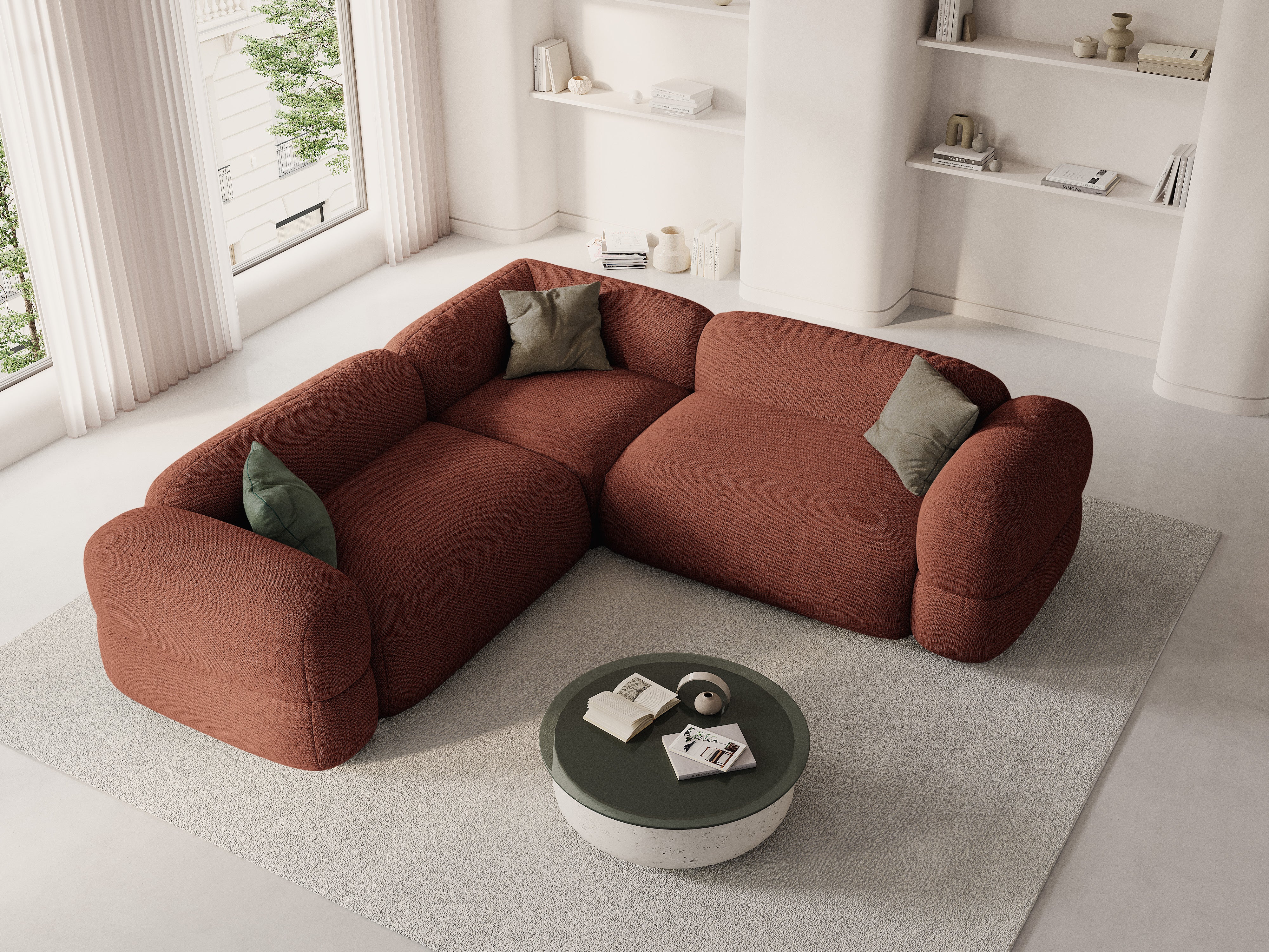 Symmetrical Corner Sofa ROGER Coral Chenille