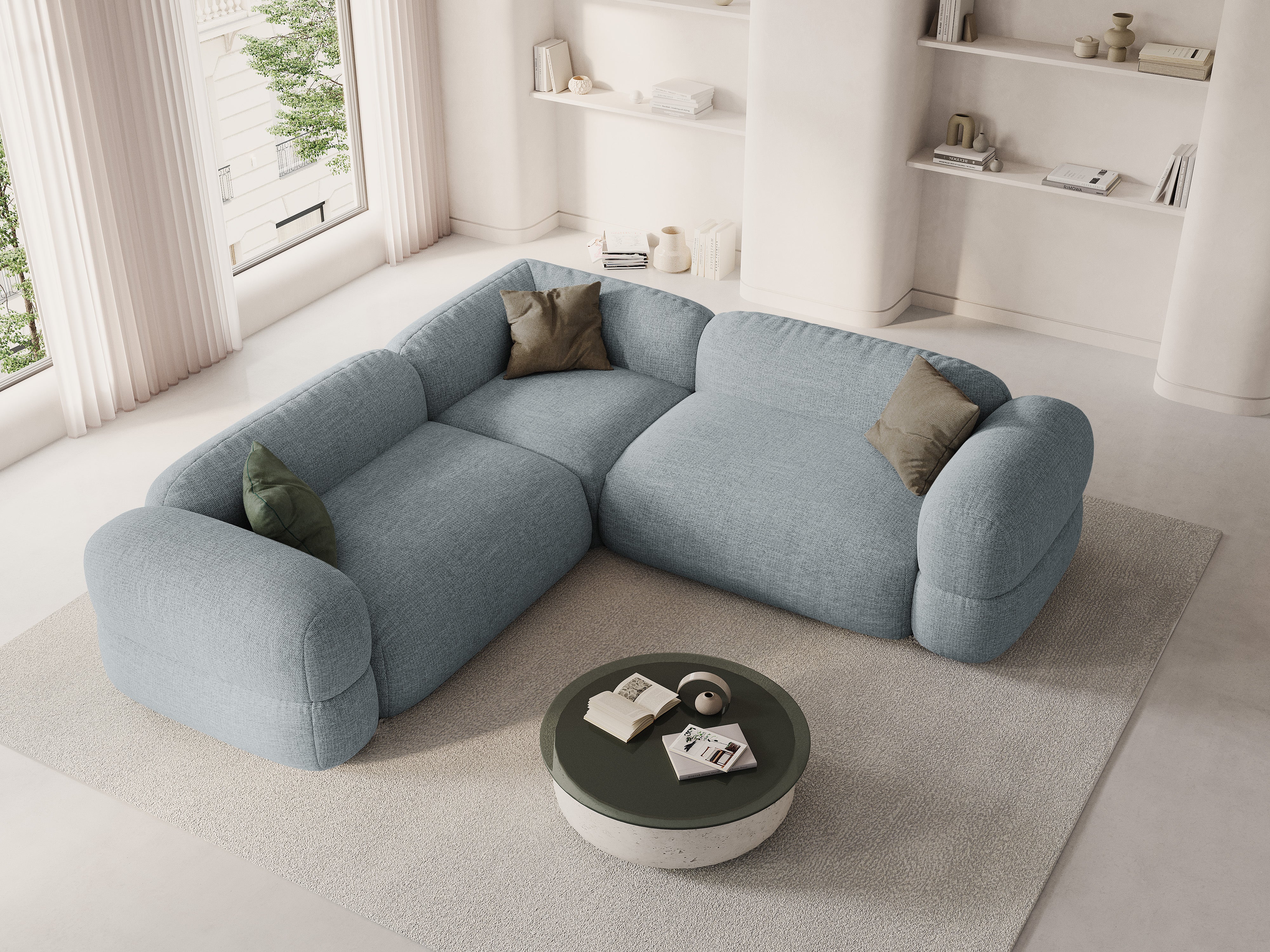 Symmetrische Eckcouch ROGER himmelblaues Chenille