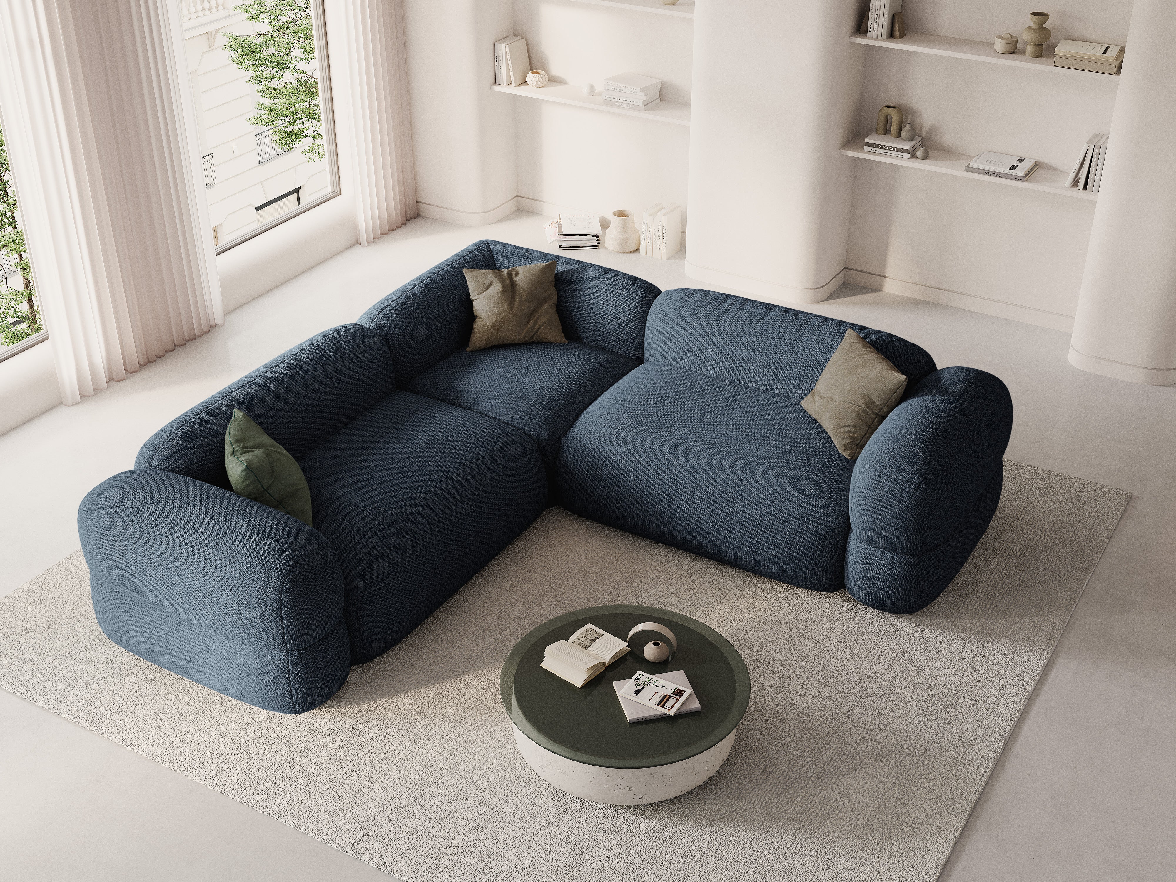 Symmetrische Eckcouch ROGER dunkelblauer Chenille