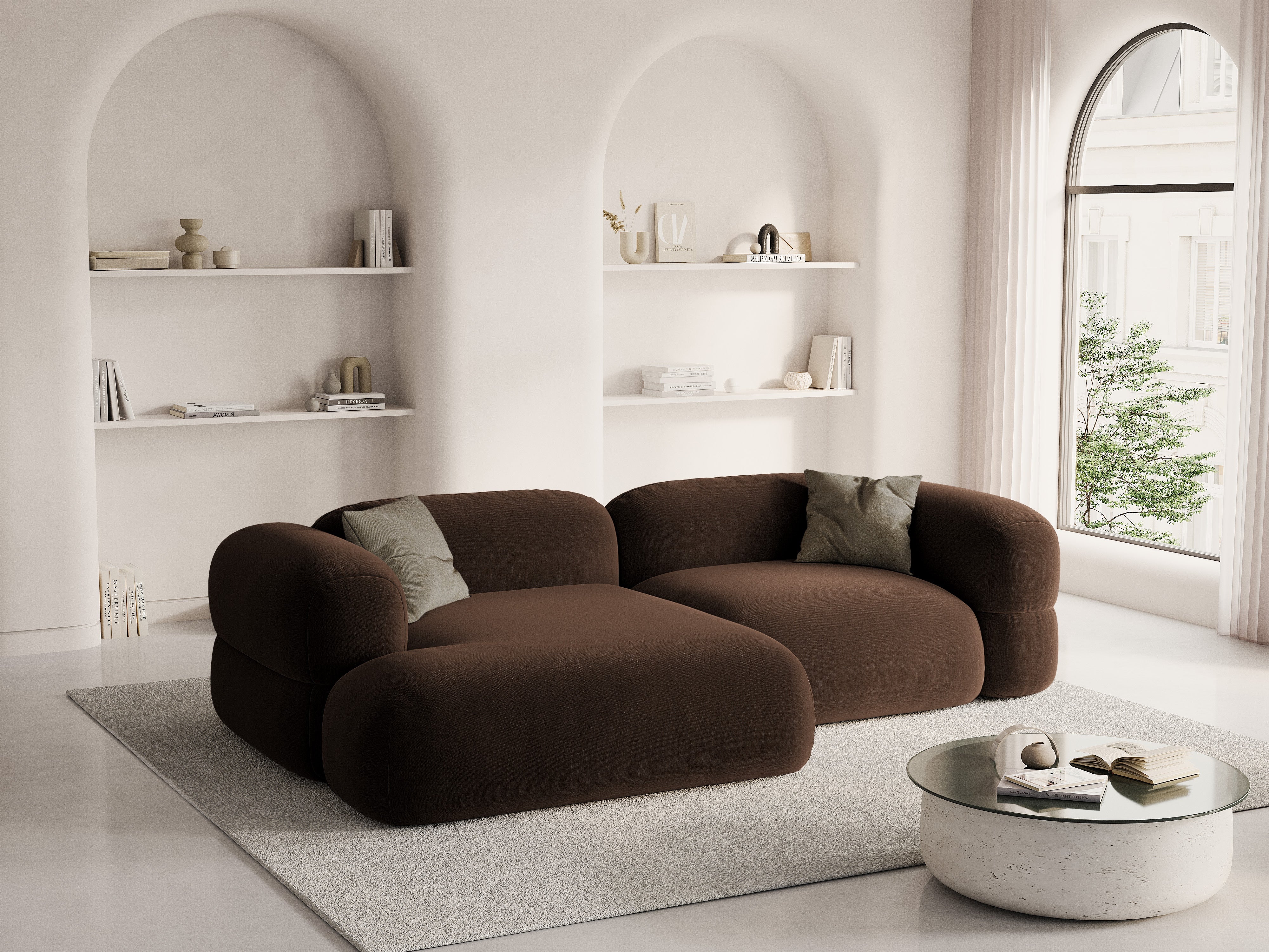 Samt-Ecksofa links ROGER schokoladenbraun