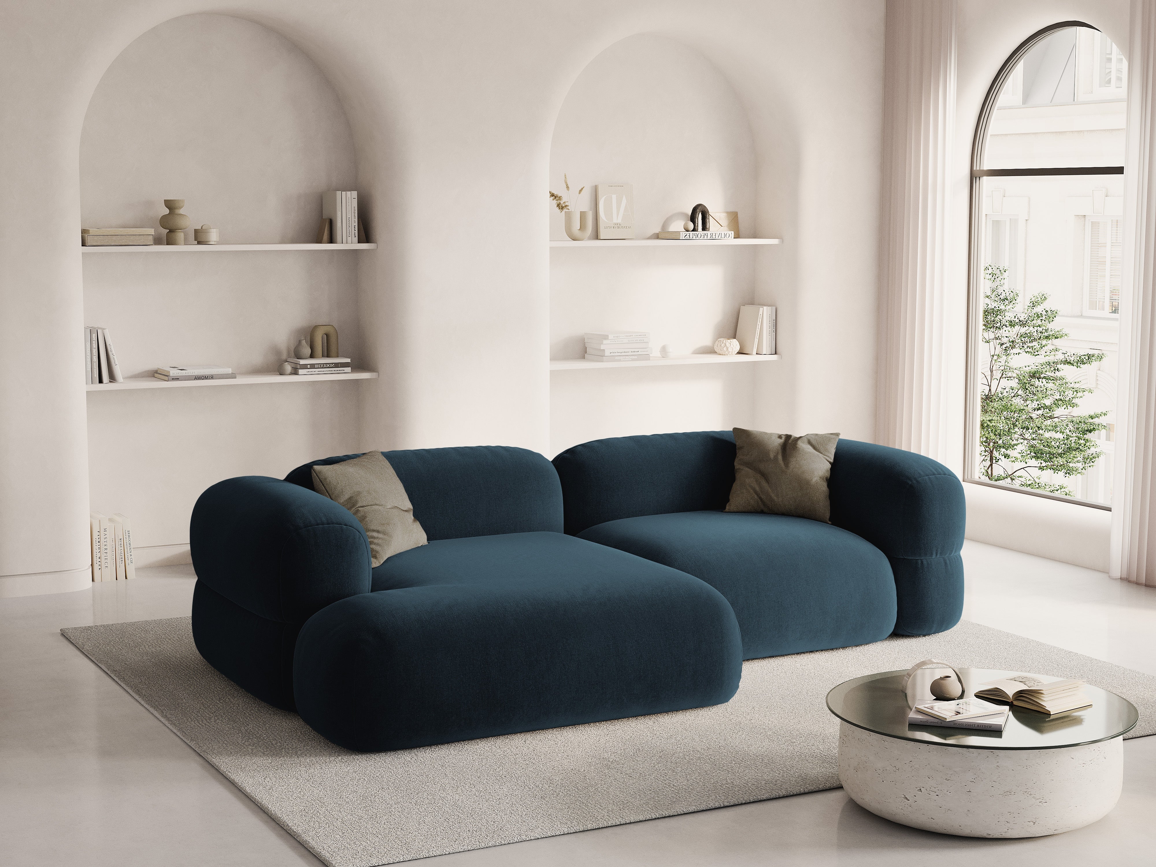Samt-Ecksofa links ROGER petrolblau