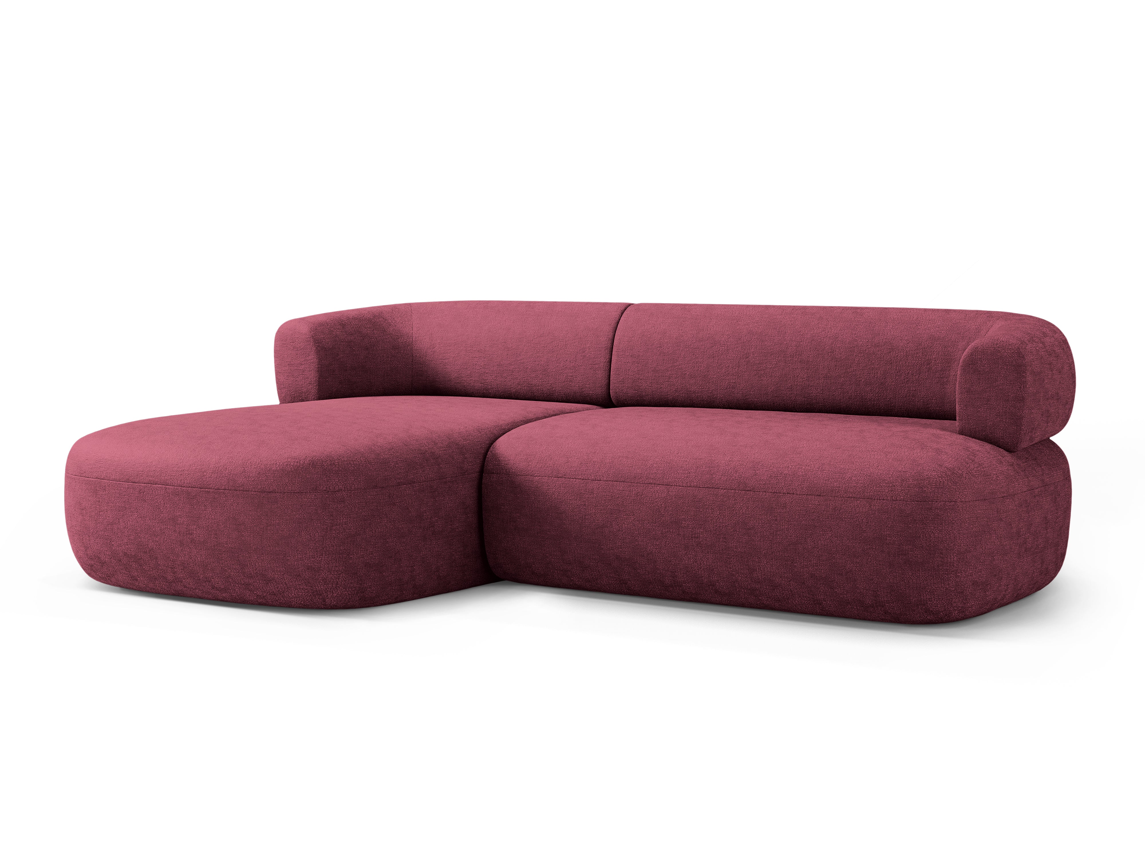 3-sitziger linker Ecksofa ALDRIN in karminrotem Chenille