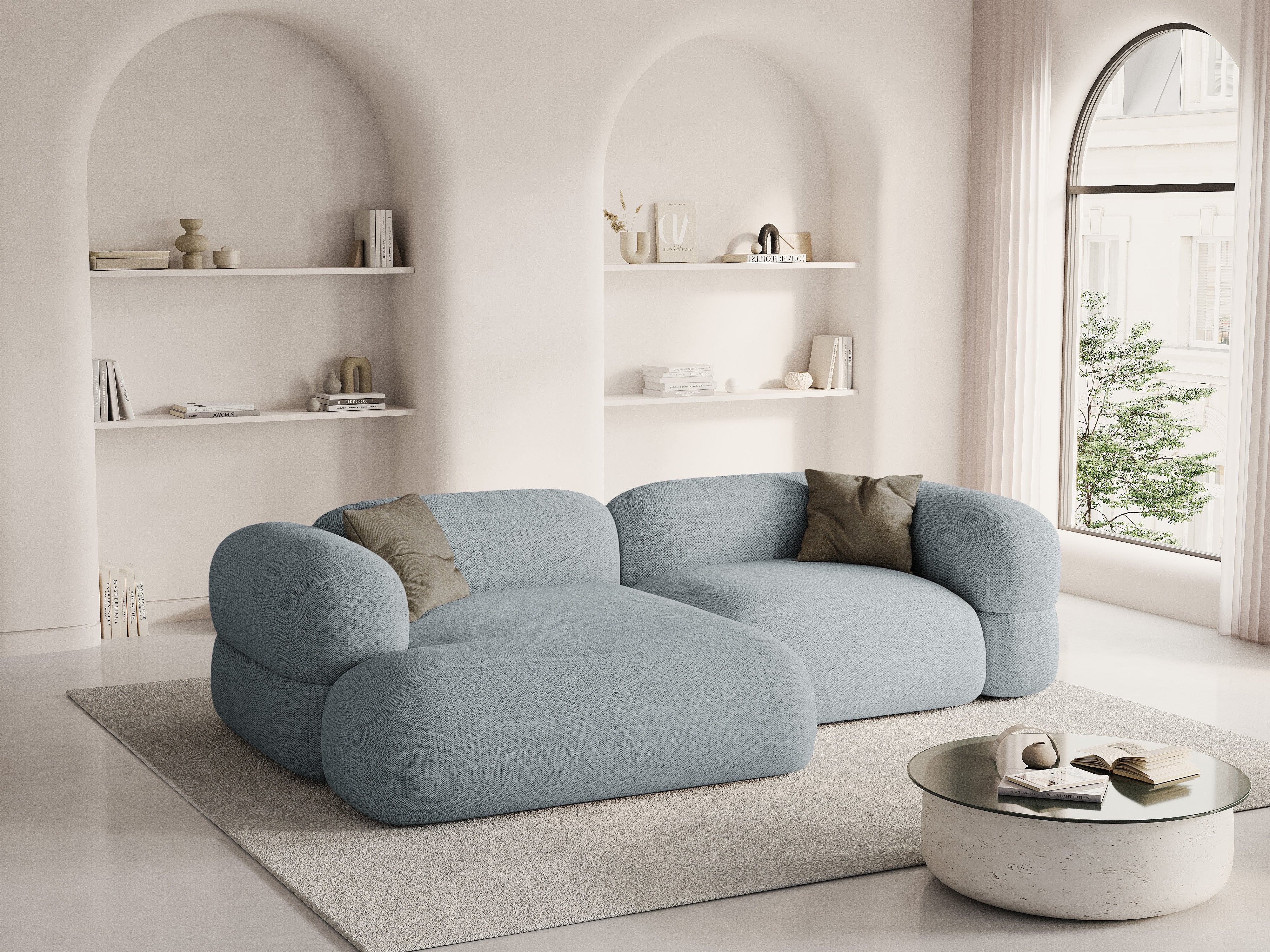 Linksseitige Eckcouch ROGER in himmelblauem Chenille