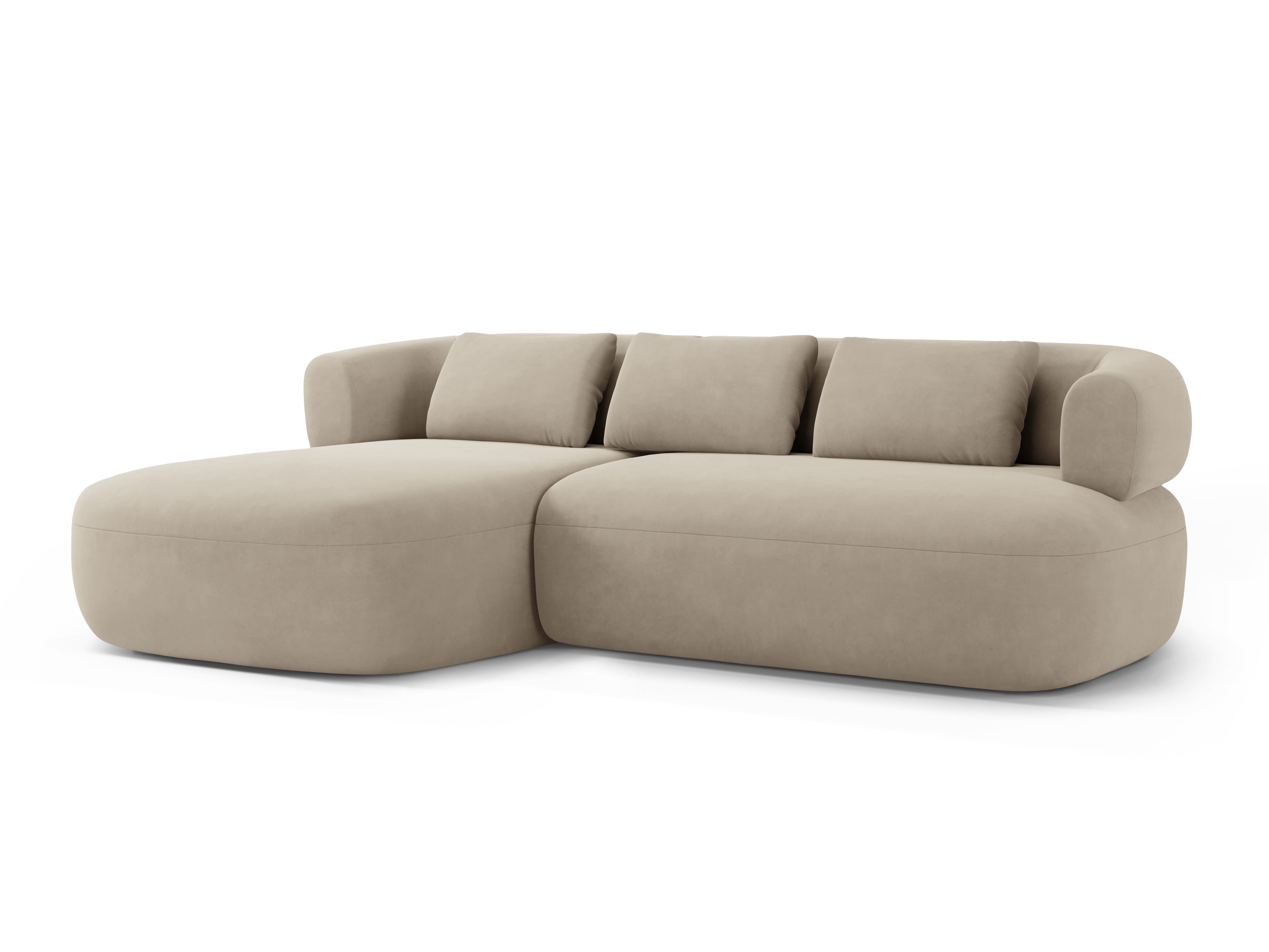 Samt-Ecksofa für 3 Personen links ALDRIN in Beige