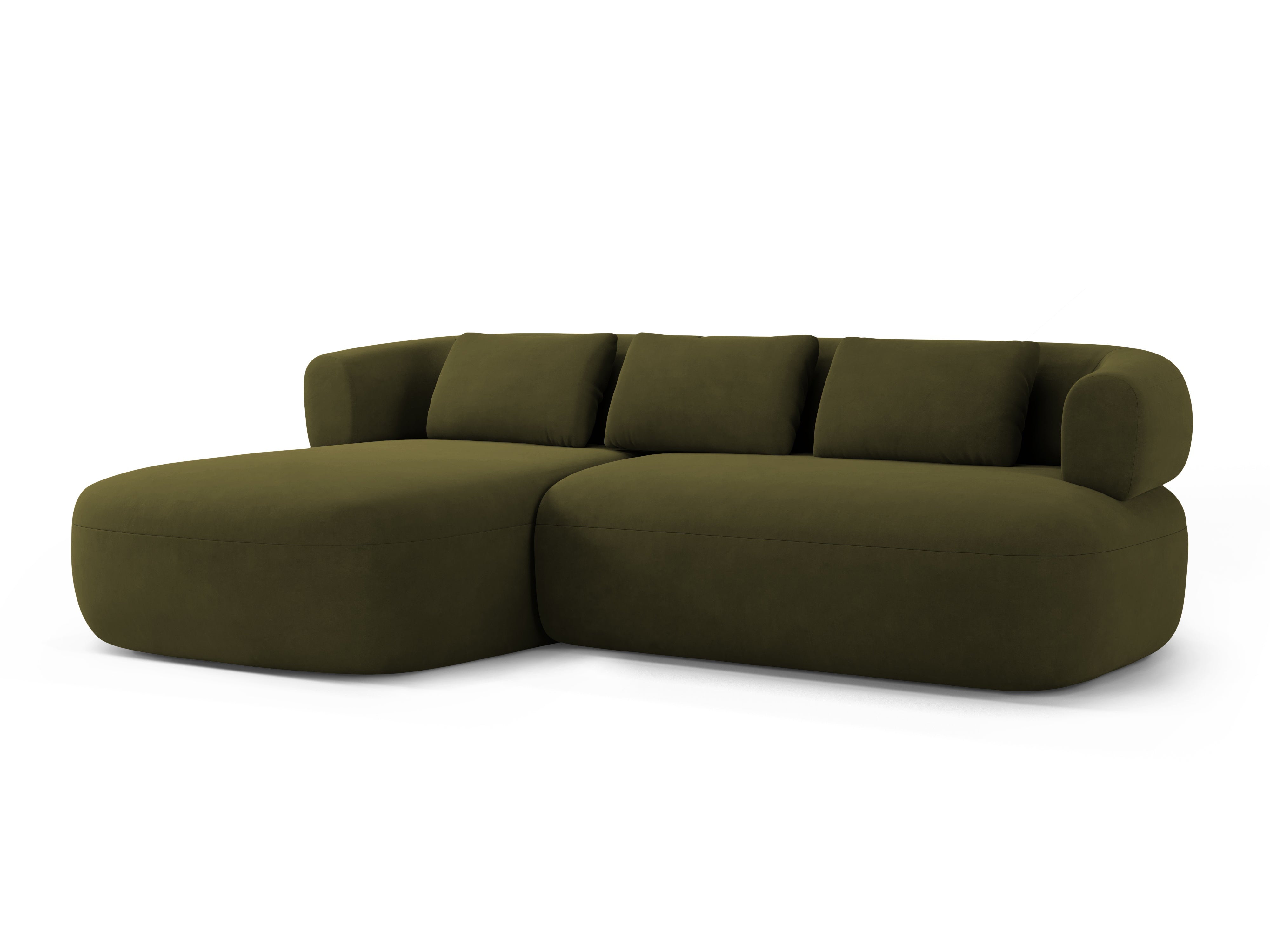 Samt-Ecksofa für 3 Personen, linksseitig, ALDRIN in Grün