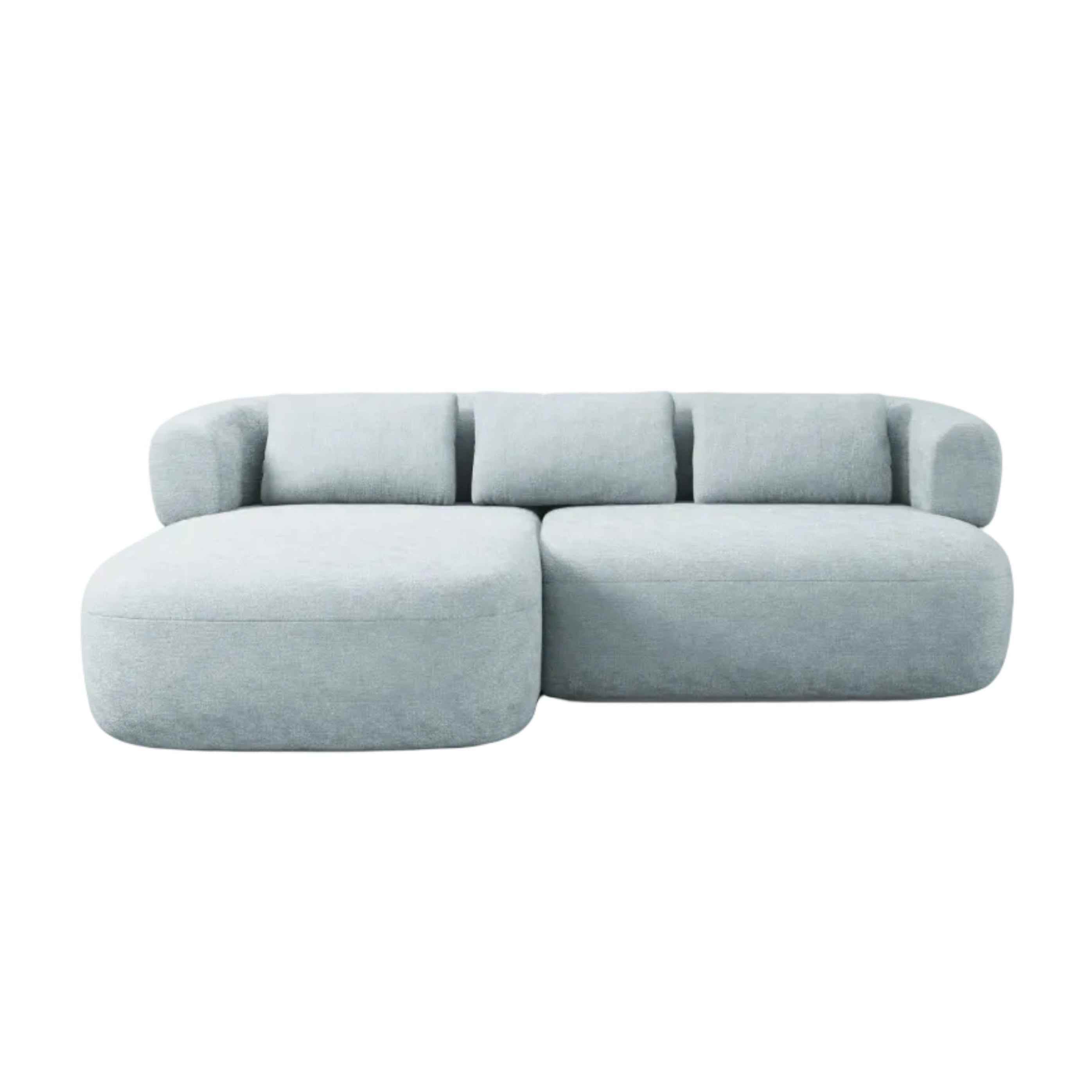 Zweisitzer-Ecksofa links ALDRIN in himmelblauem Chenille