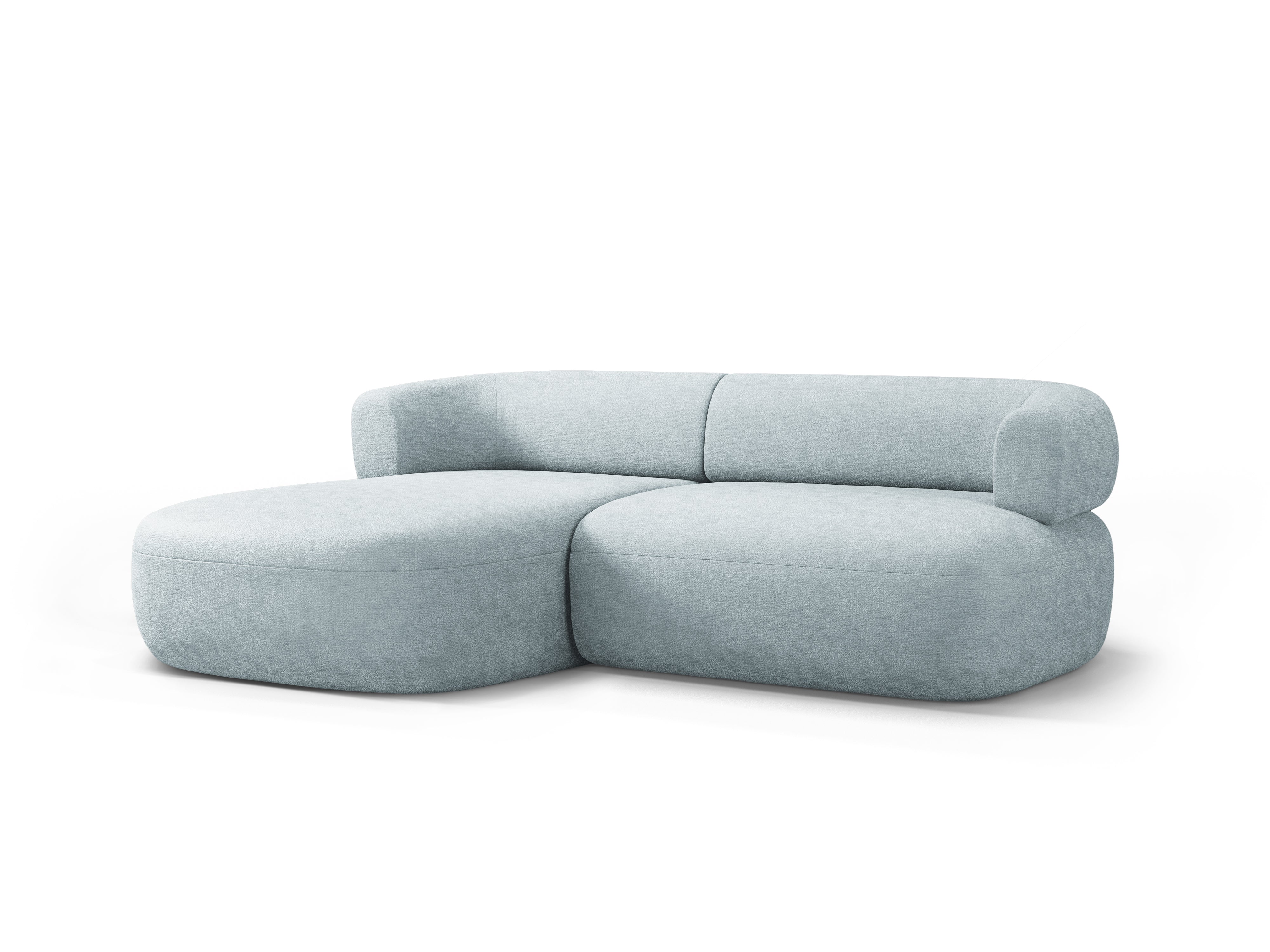 Zweisitzer-Ecksofa links ALDRIN in himmelblauem Chenille