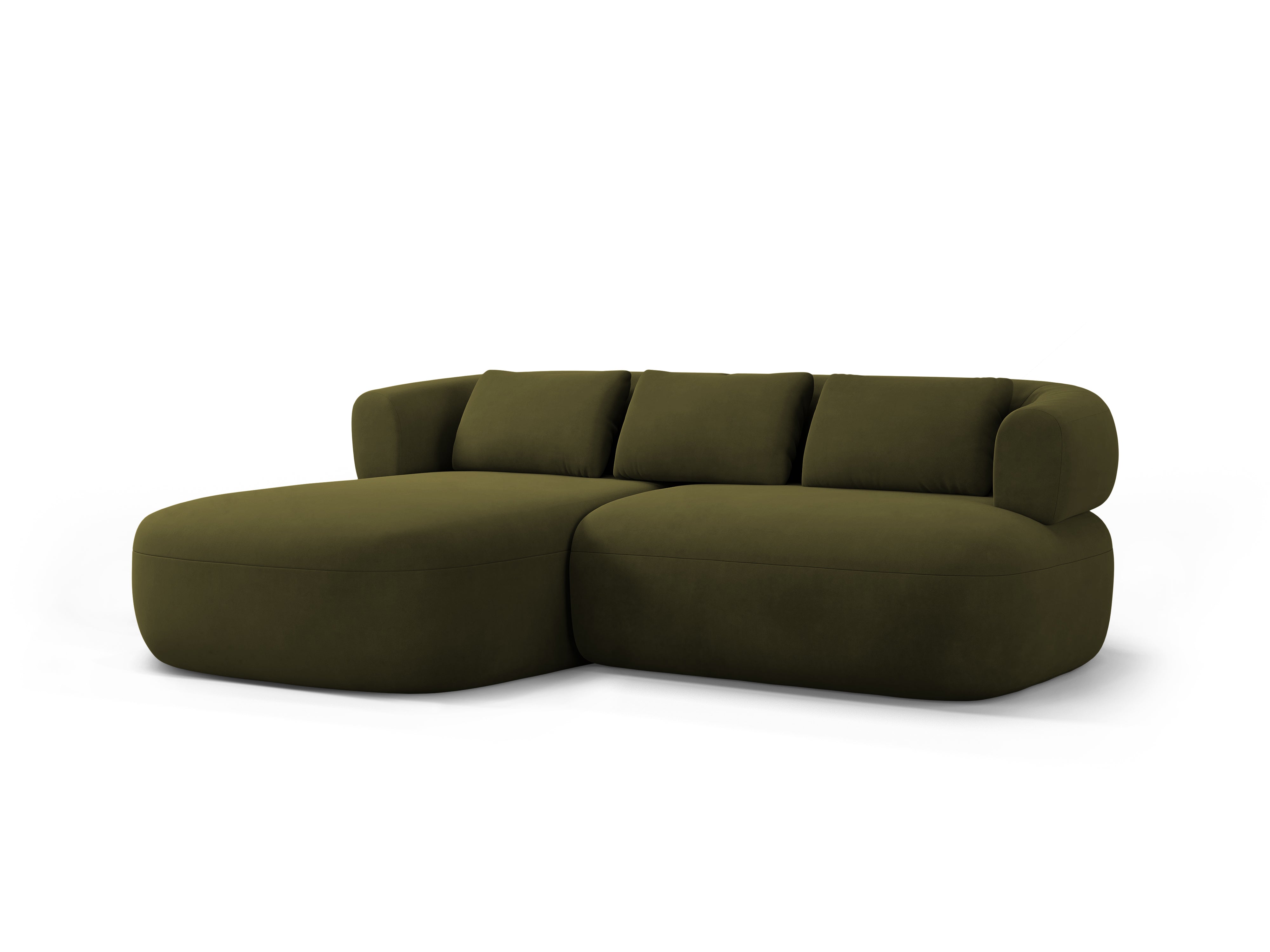 Samt-Ecksofa für 2 Personen, linksseitig, ALDRIN in Grün